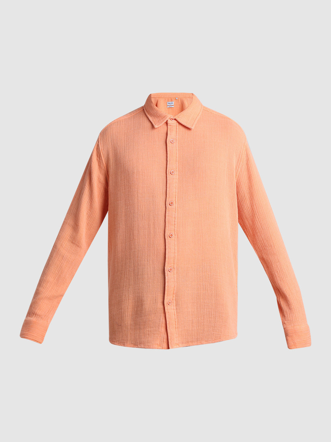 Men Orange Self Design Cotton Regular Fit Casual Shirt