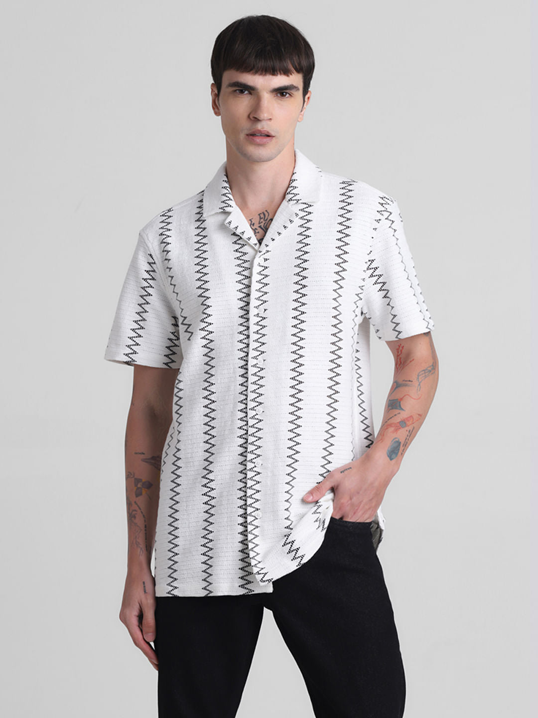 White Textured Crinkled Weave Shirt