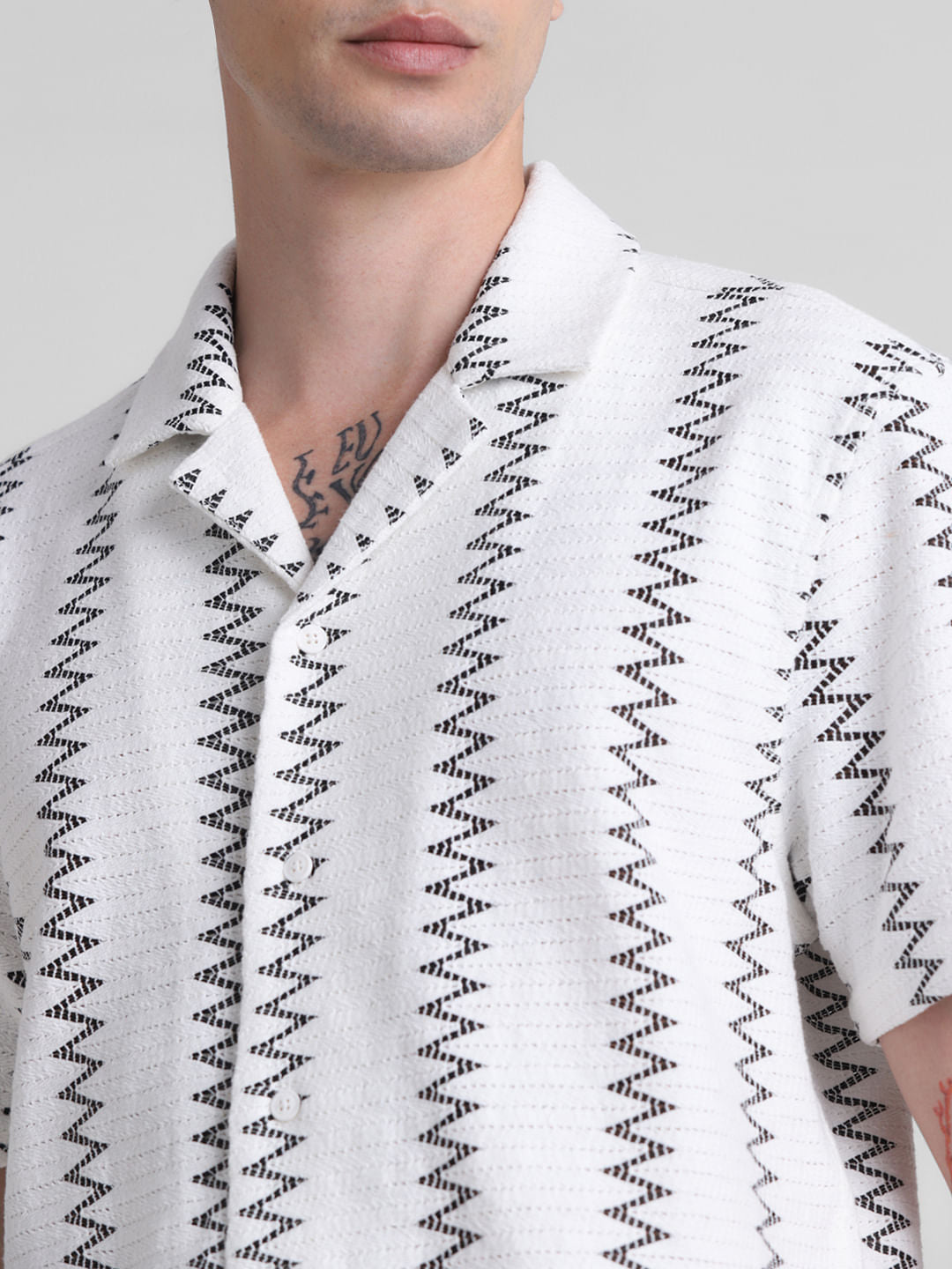 White Textured Crinkled Weave Shirt