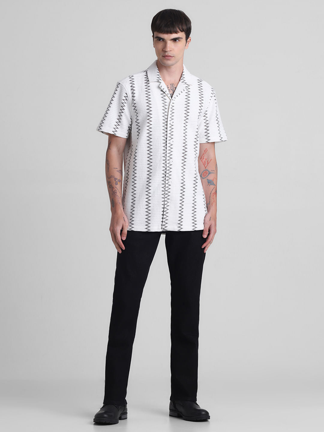 White Textured Crinkled Weave Shirt
