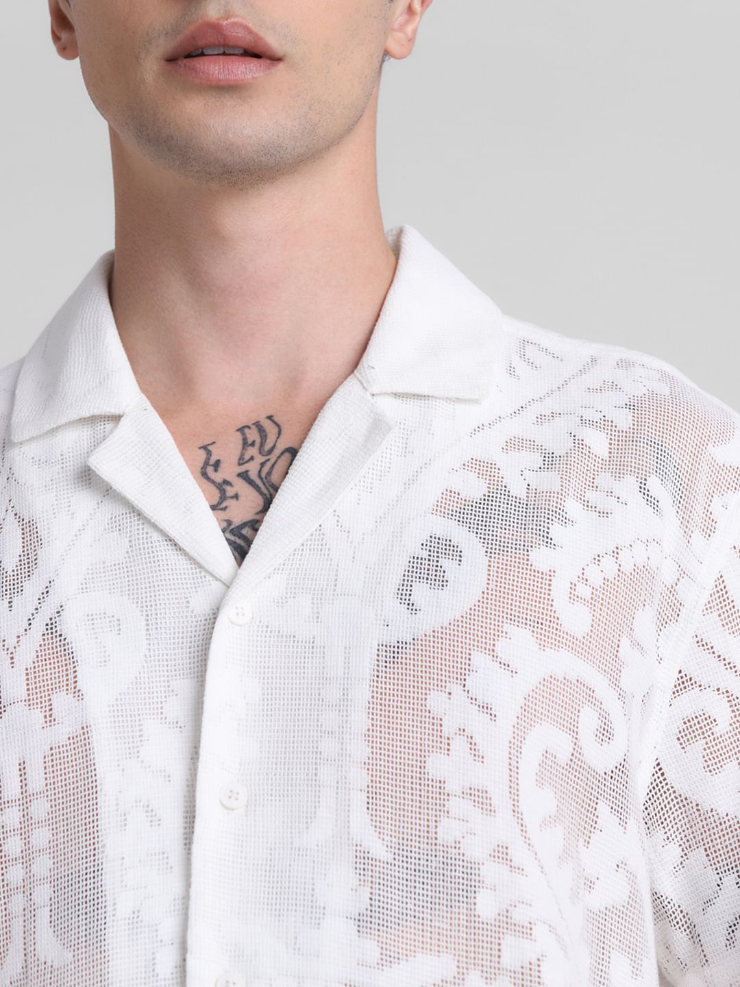 White Embroidered Sheer Shirt