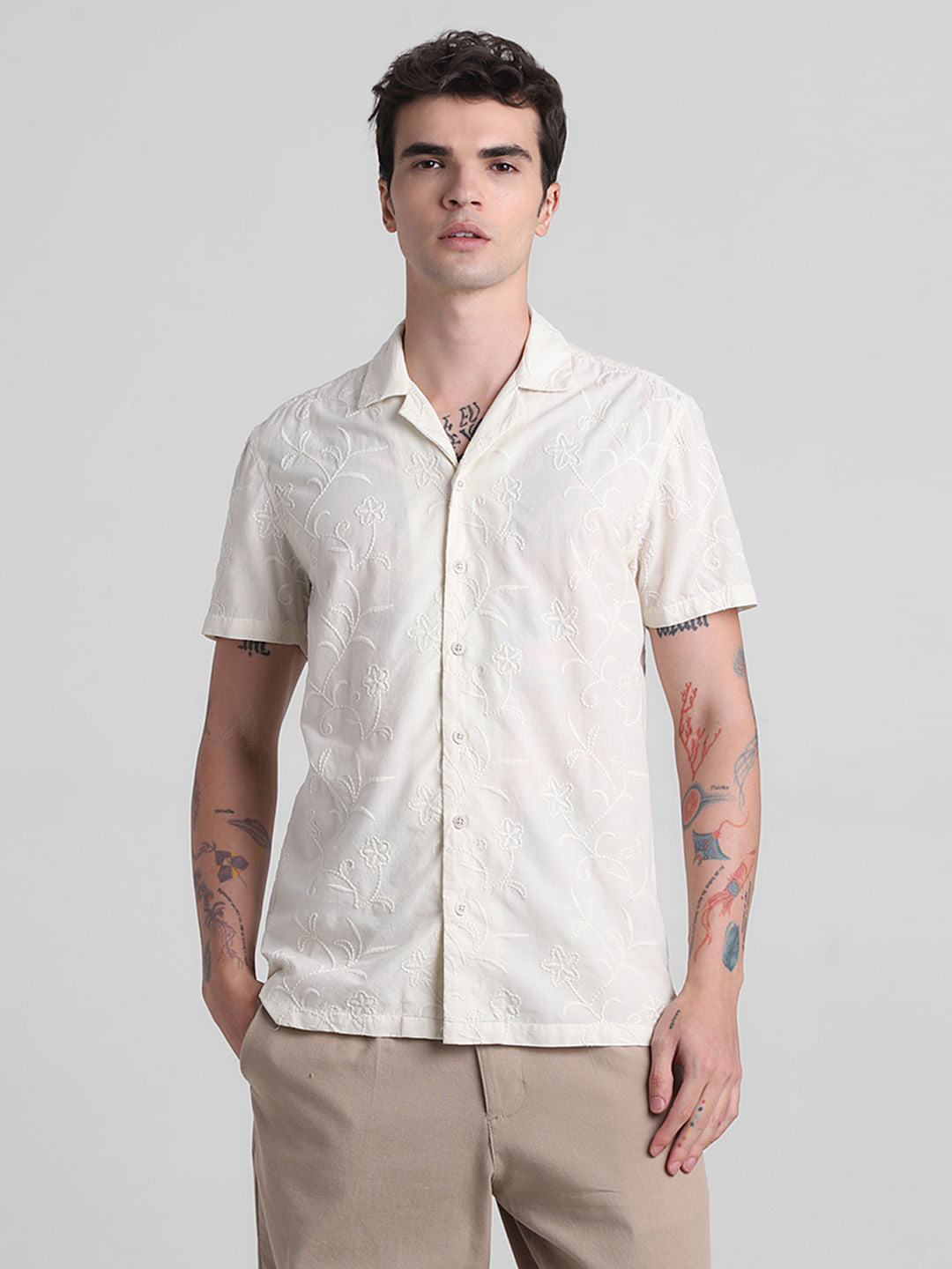 Off-White Embroidered Short Sleeves Shirt