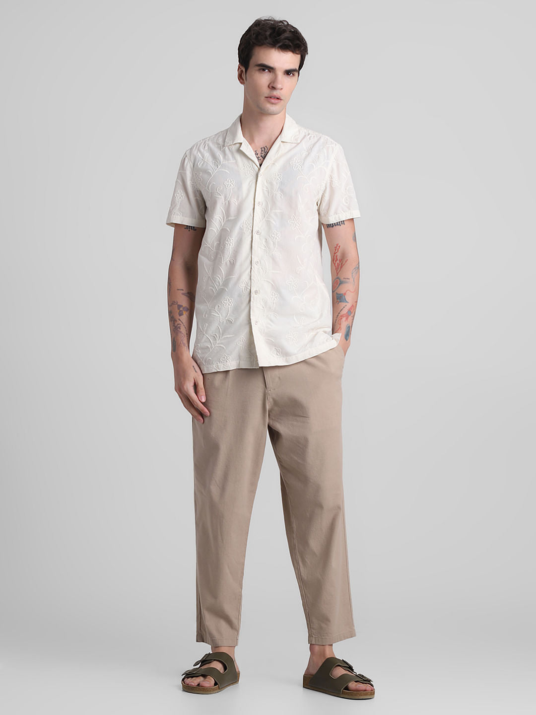 Off-White Embroidered Short Sleeves Shirt