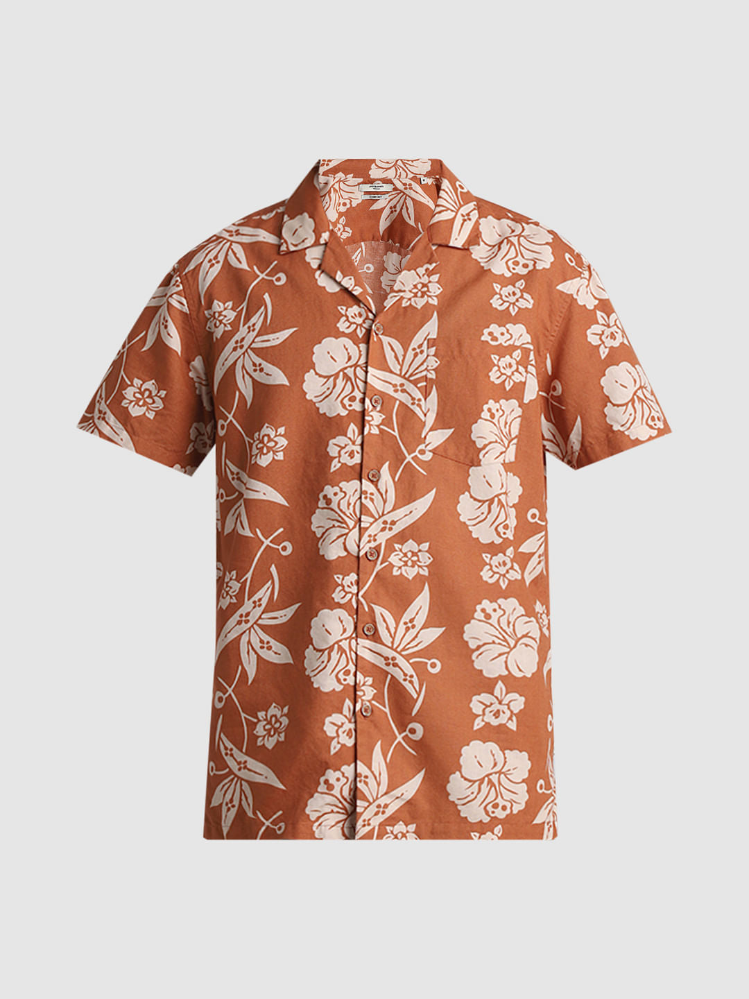 Orange Floral Linen Shirt