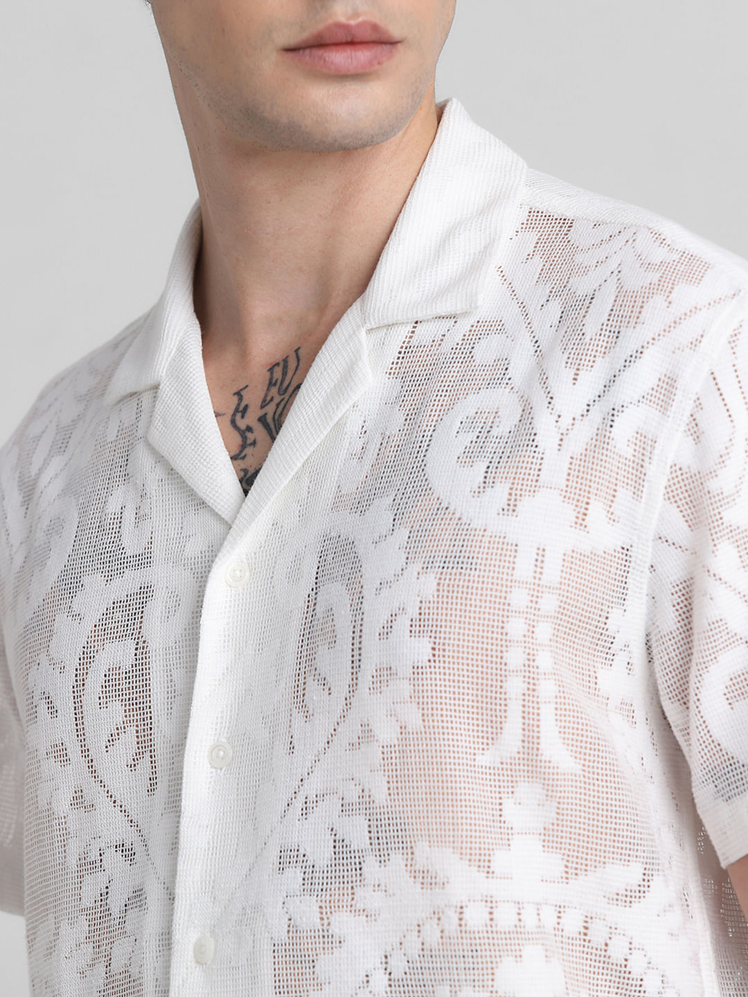 White Jacquard Sheer Shirt