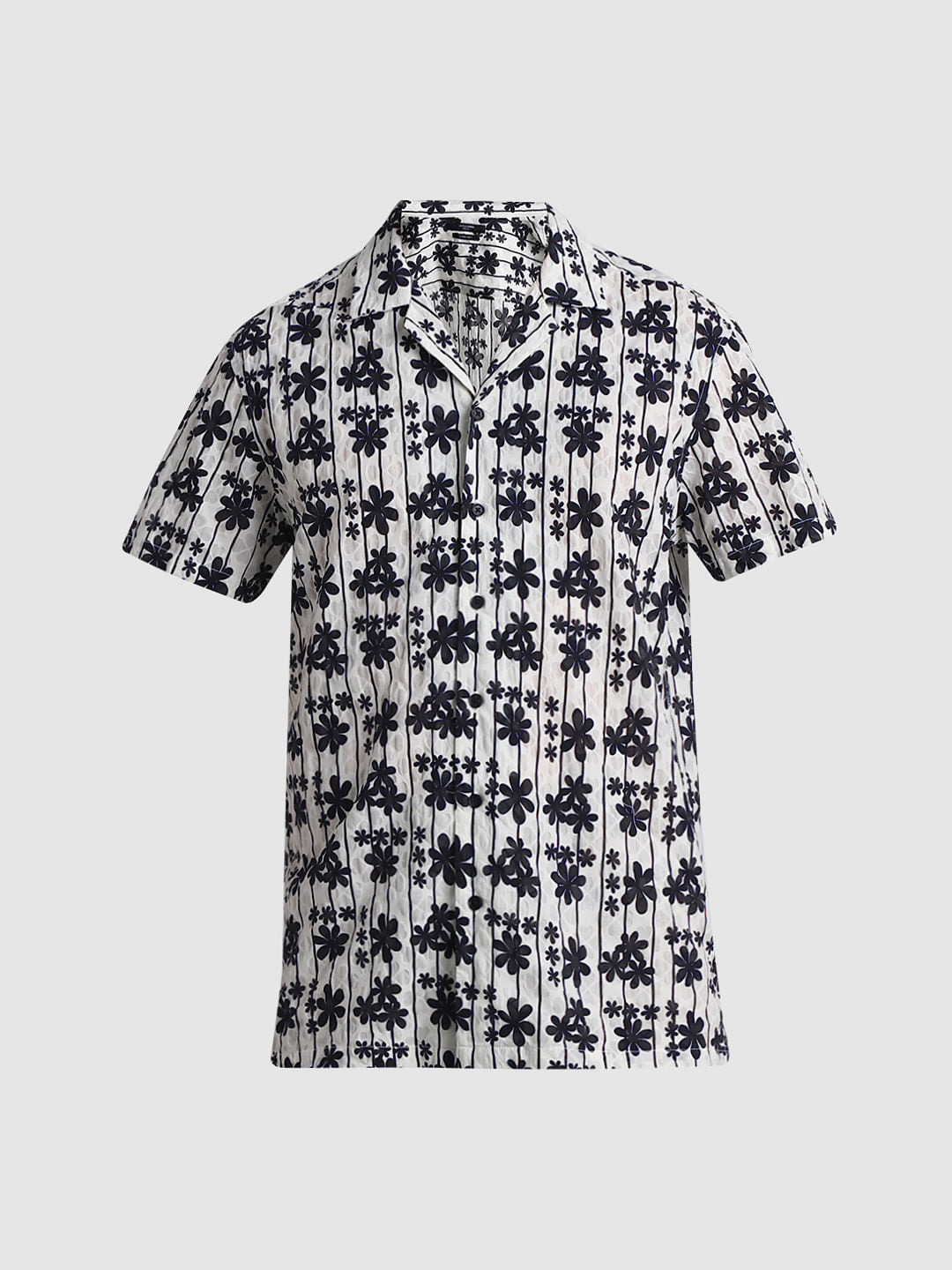 Black Embossed Print Short Sleeves Shirt