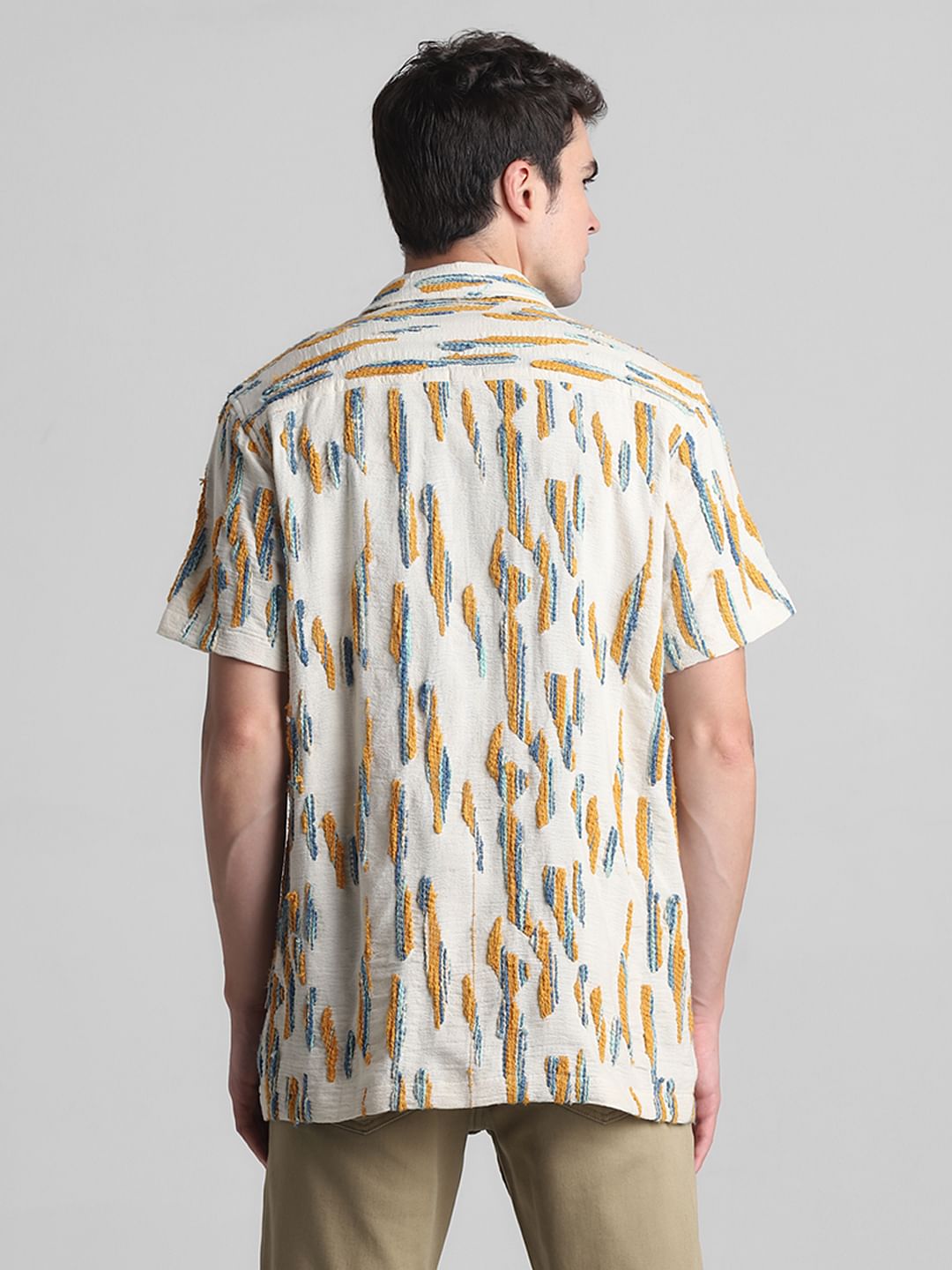 Beige Embroidered Short Sleeves Shirt