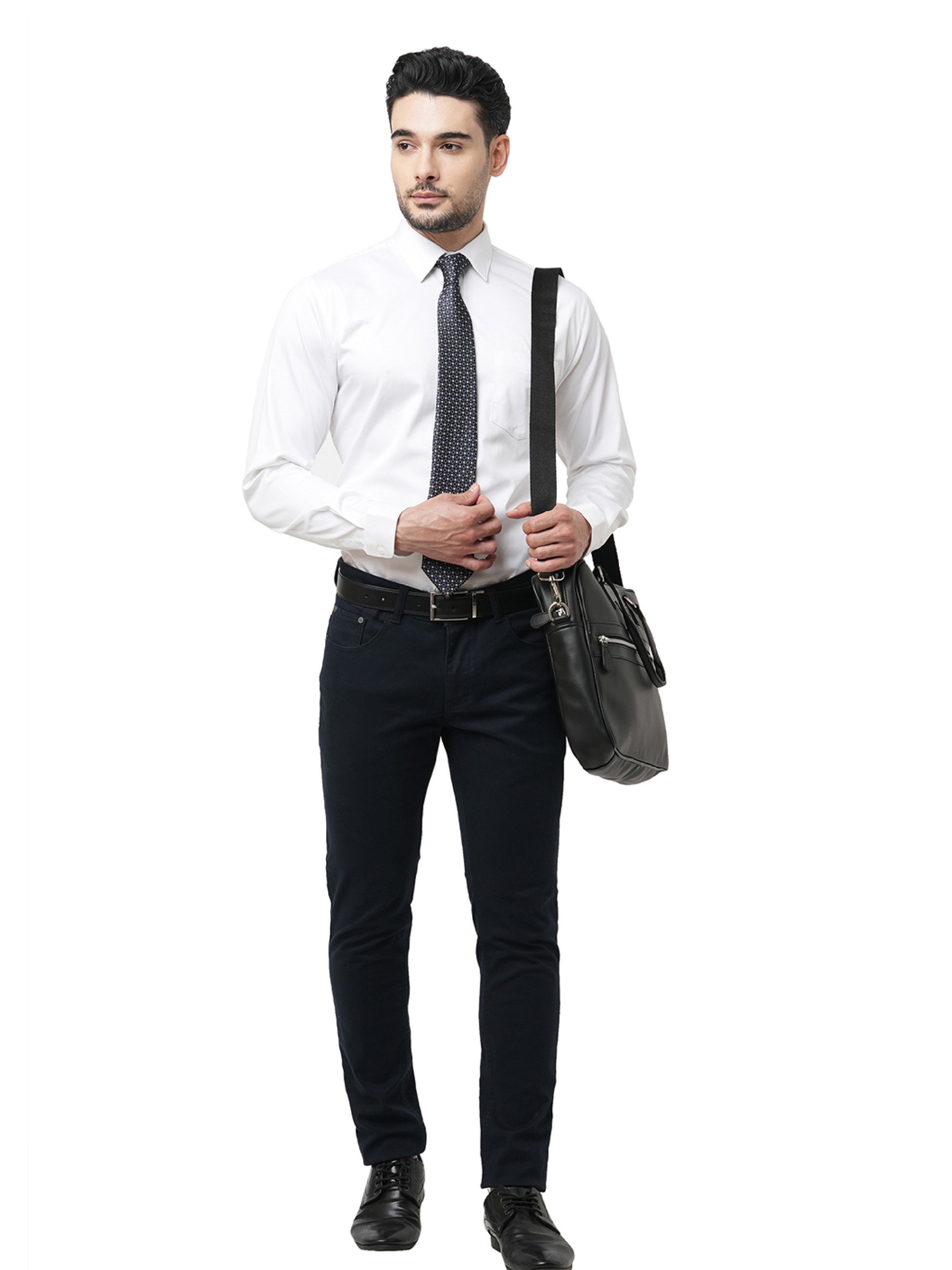 White Cotton-Stretch Formal Shirt