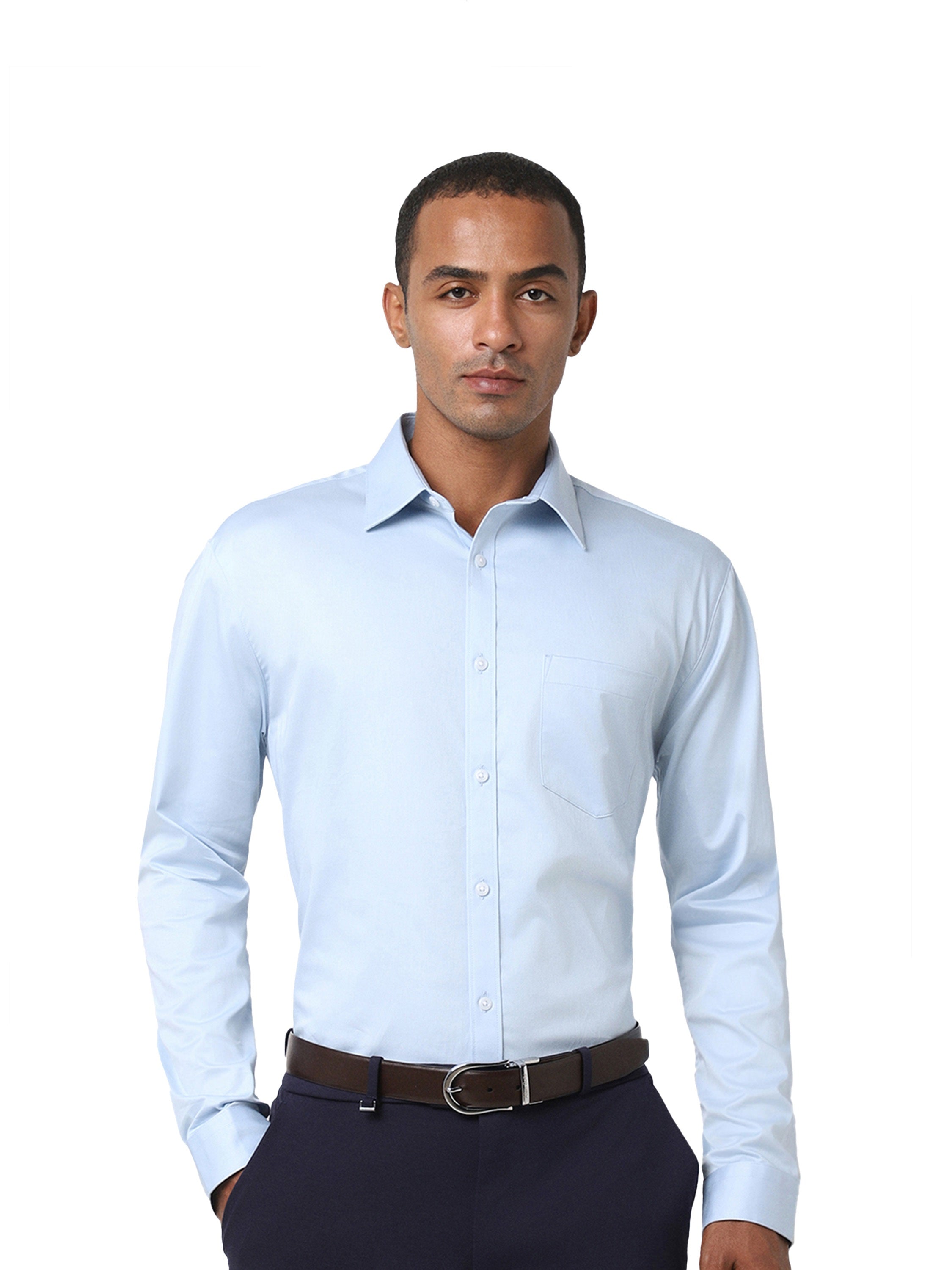 Blue Cotton-Stretch Formal Shirt
