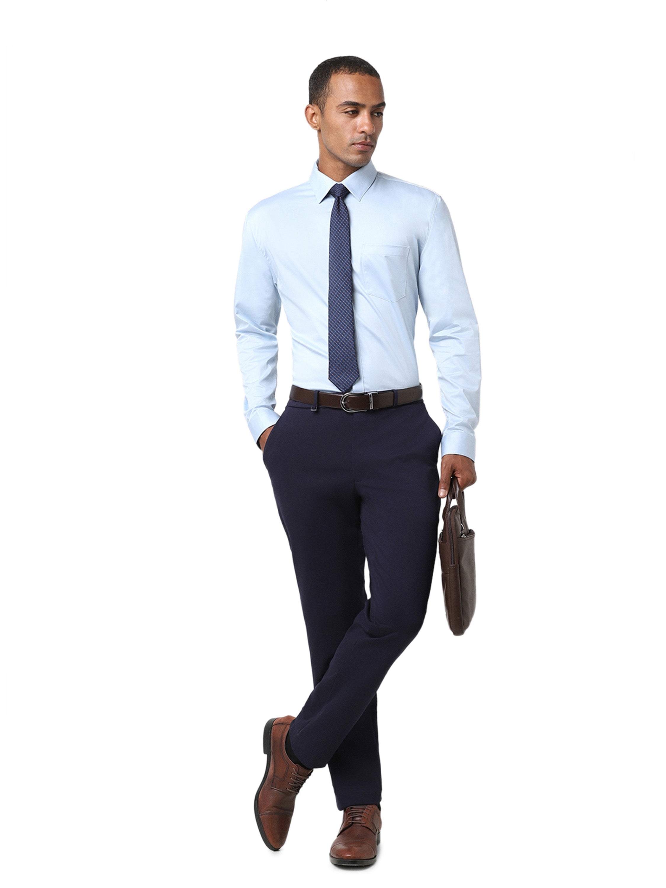 Blue Cotton-Stretch Formal Shirt