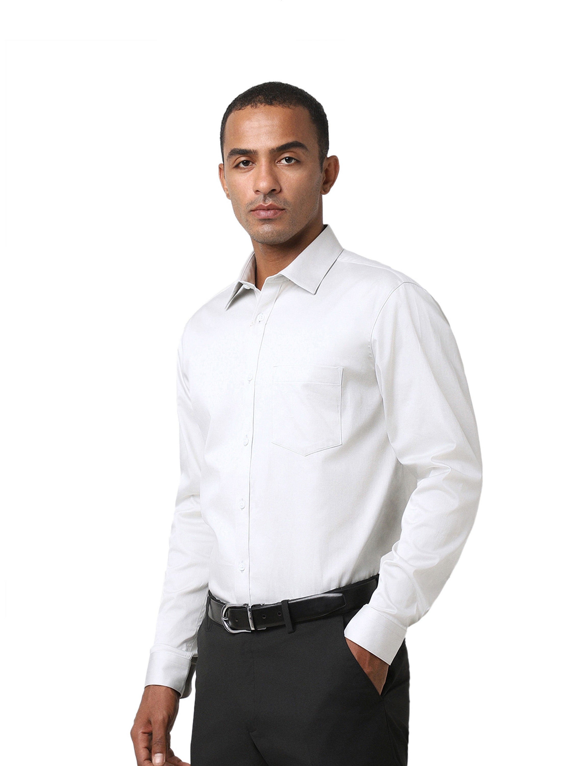Light Grey Cotton-Stretch Formal Shirt