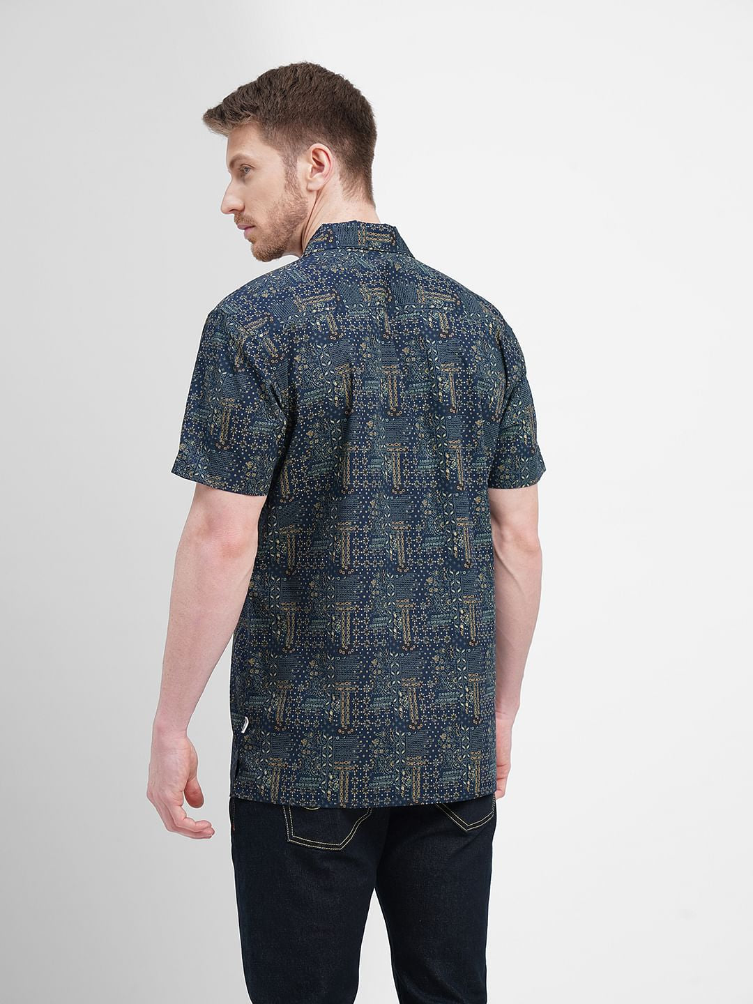 Blue Printed Short Sleeves Shirt