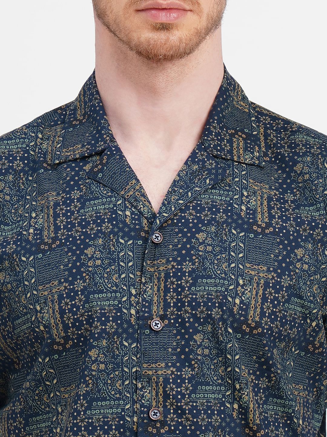Blue Printed Short Sleeves Shirt