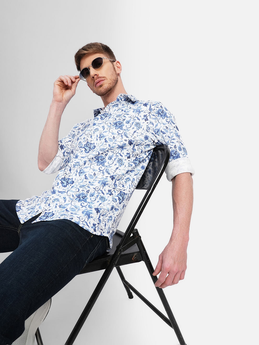 Blue Floral Full Sleeves Shirt