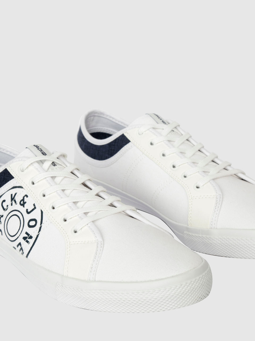 White Canvas Print Pu Sneakers