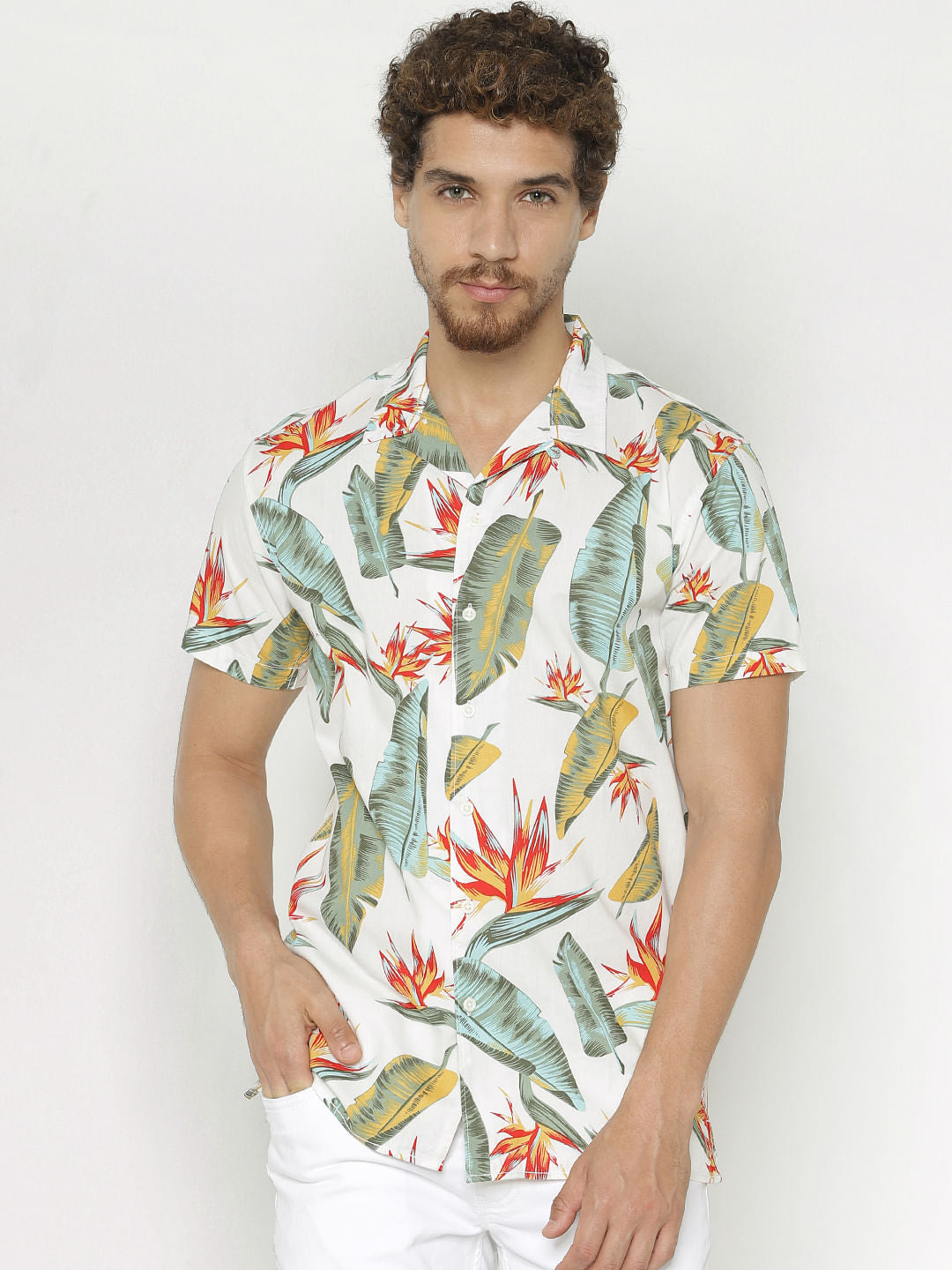White All Over Print Short Sleeves Shirt
