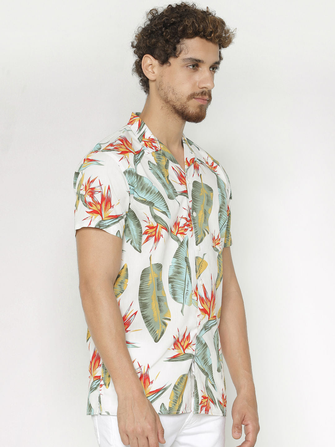 White All Over Print Short Sleeves Shirt