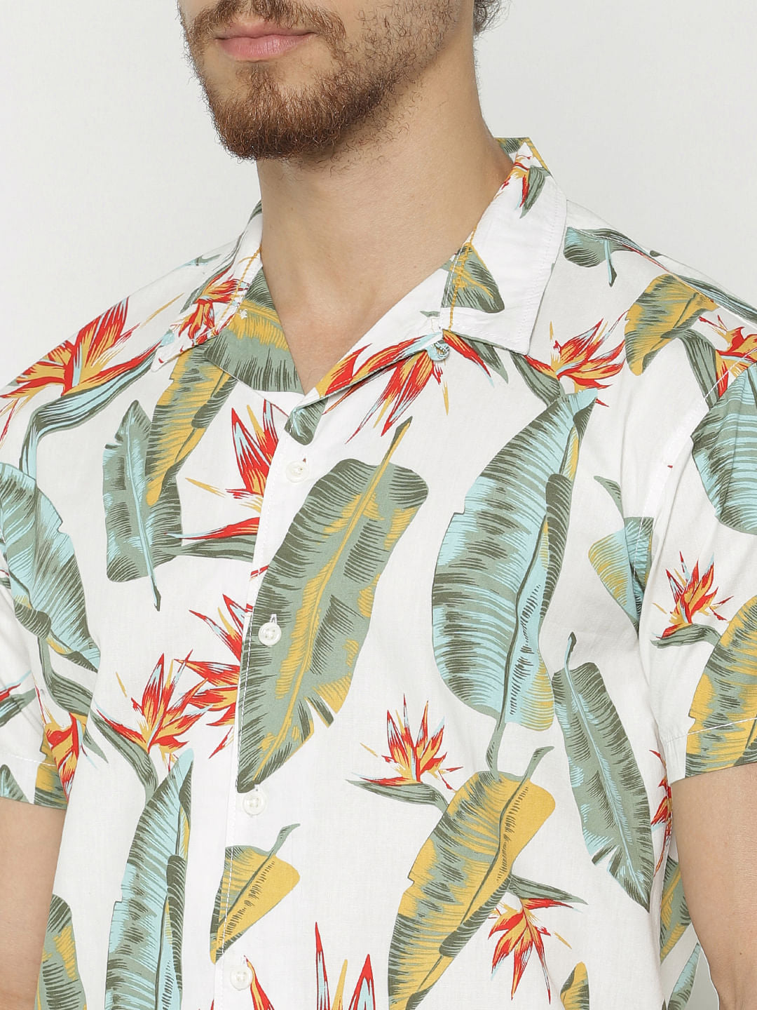 White All Over Print Short Sleeves Shirt