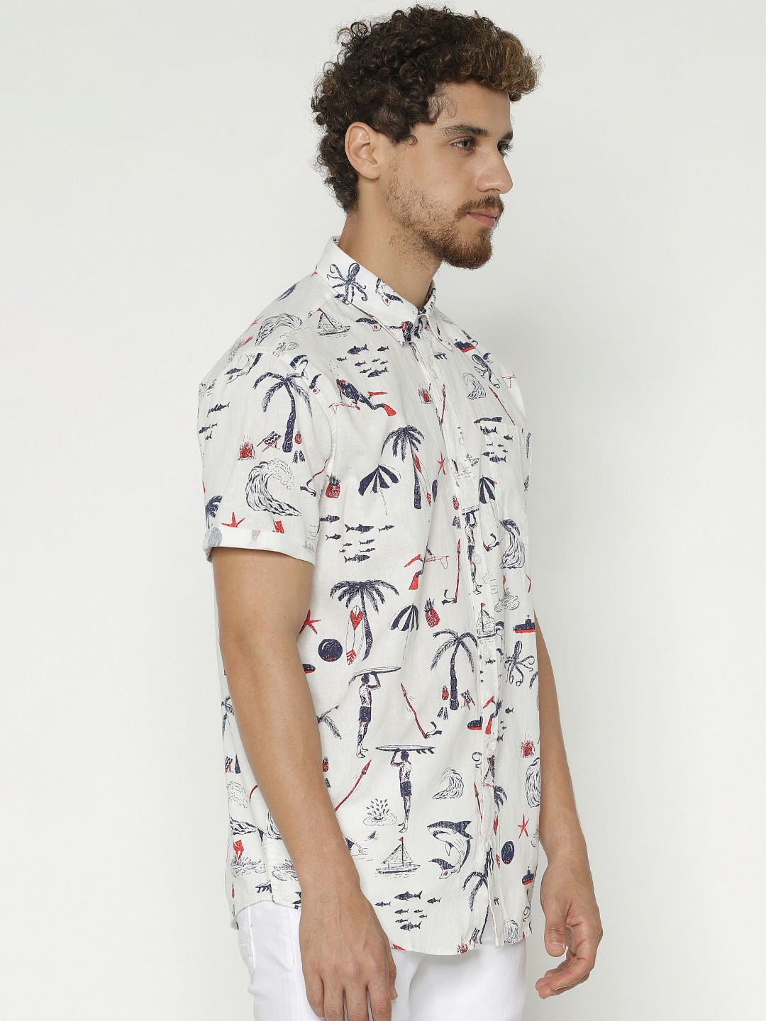 White All Over Print Short Sleeves Shirt