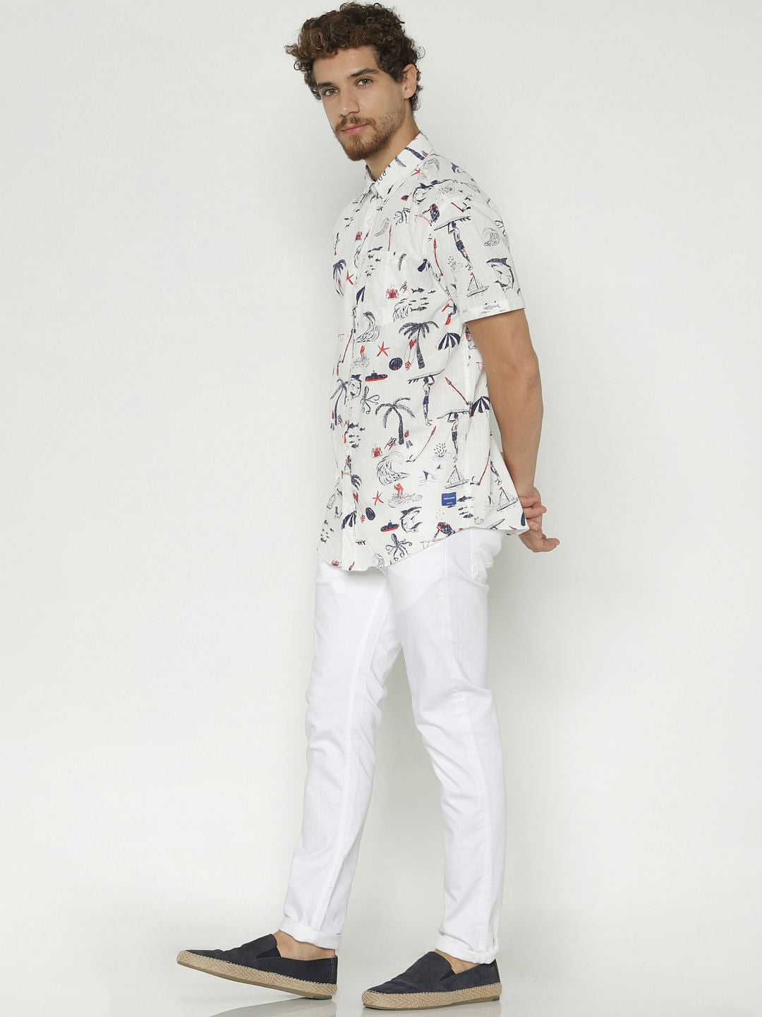 White All Over Print Short Sleeves Shirt