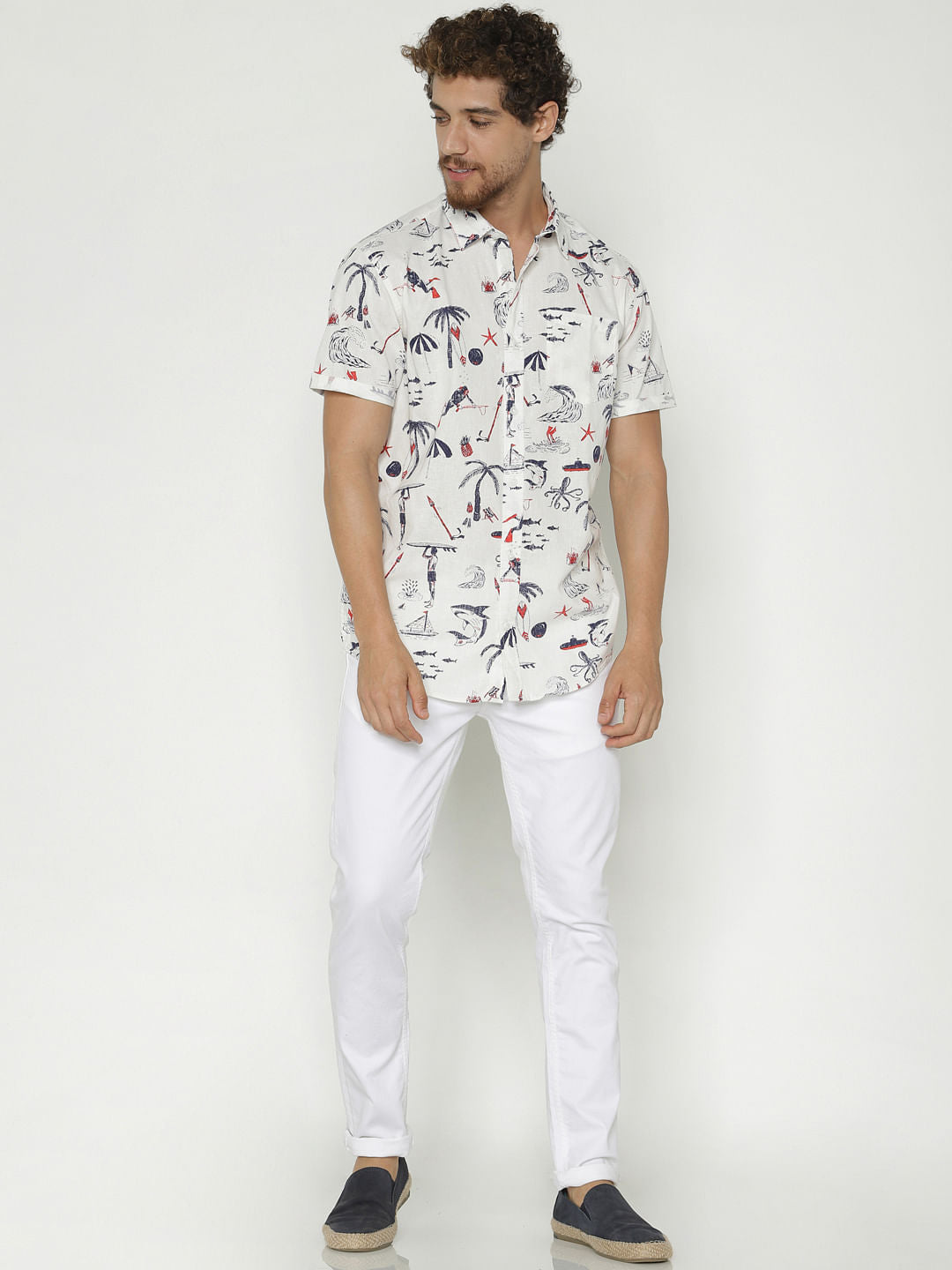 White All Over Print Short Sleeves Shirt