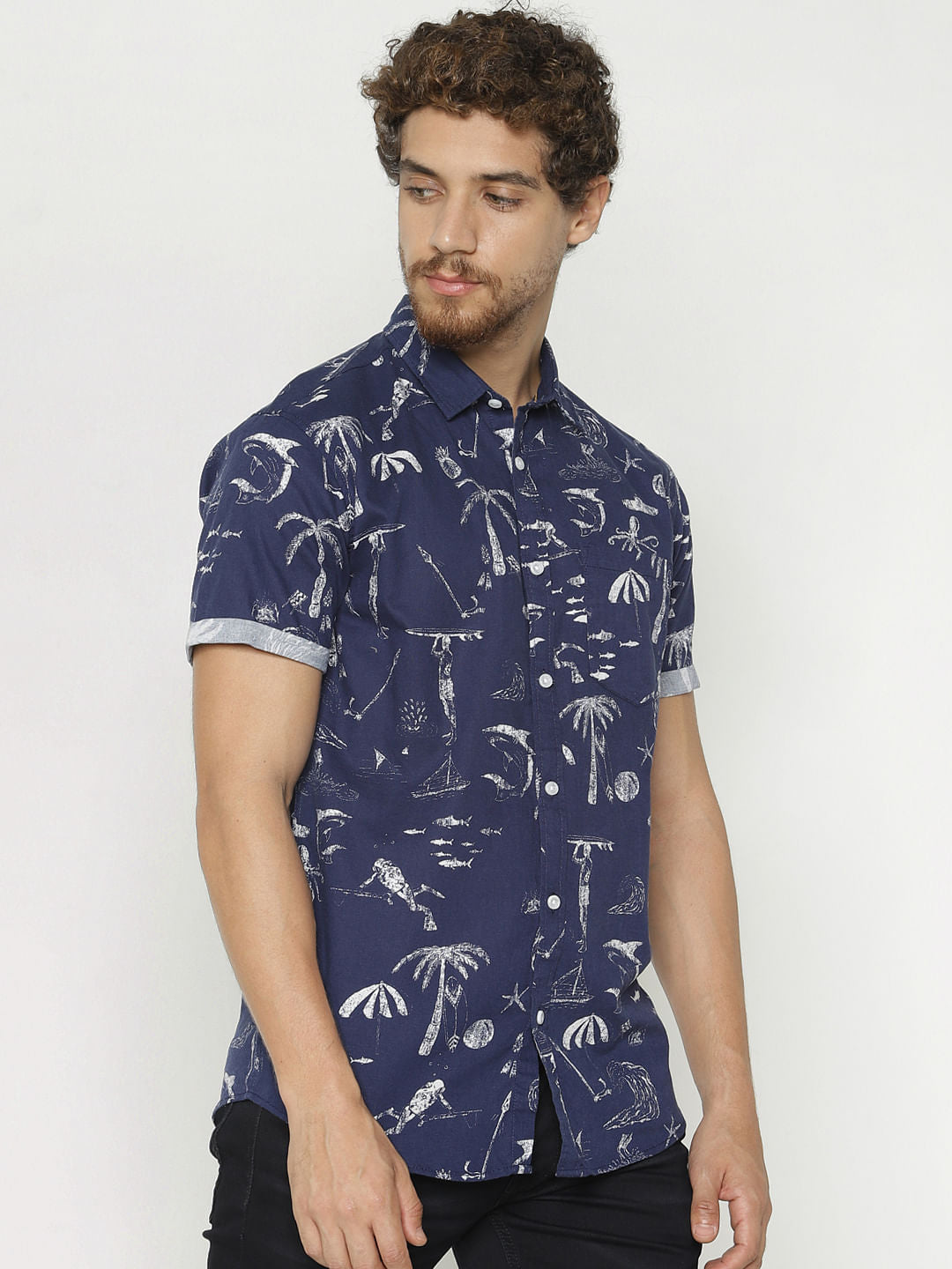 Blue All Over Print Short Sleeves Shirt