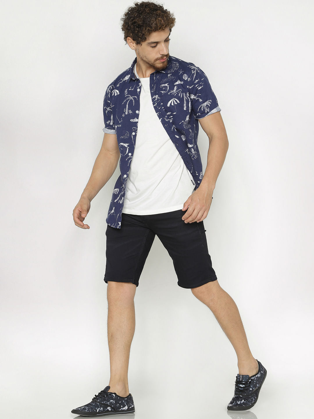 Blue All Over Print Short Sleeves Shirt