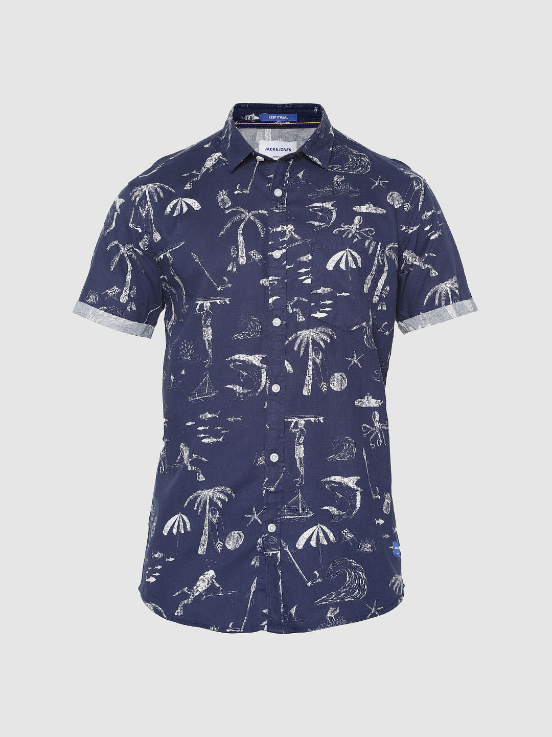 Blue All Over Print Short Sleeves Shirt