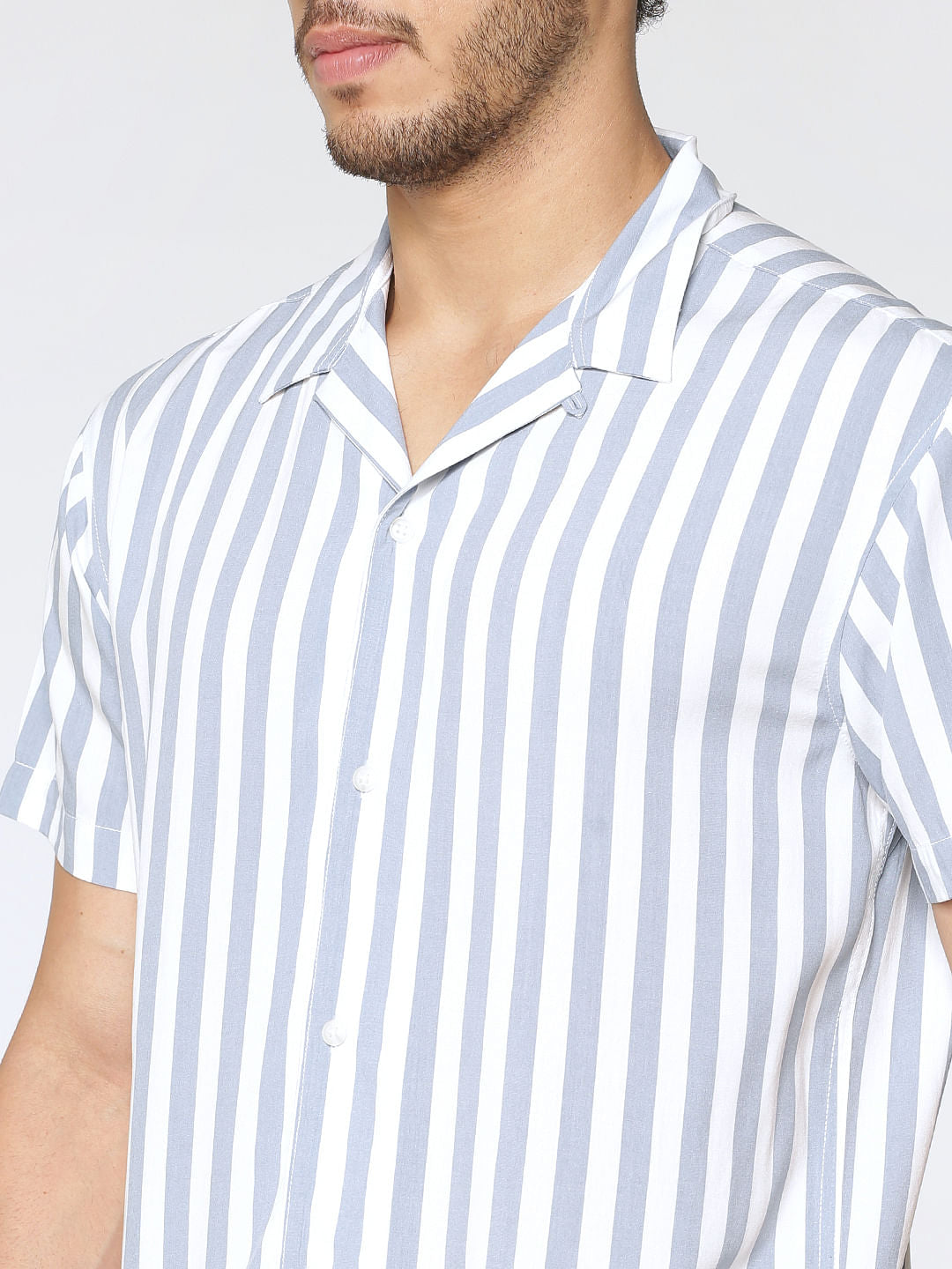 Blue And White Striped Short Sleeves Shirt