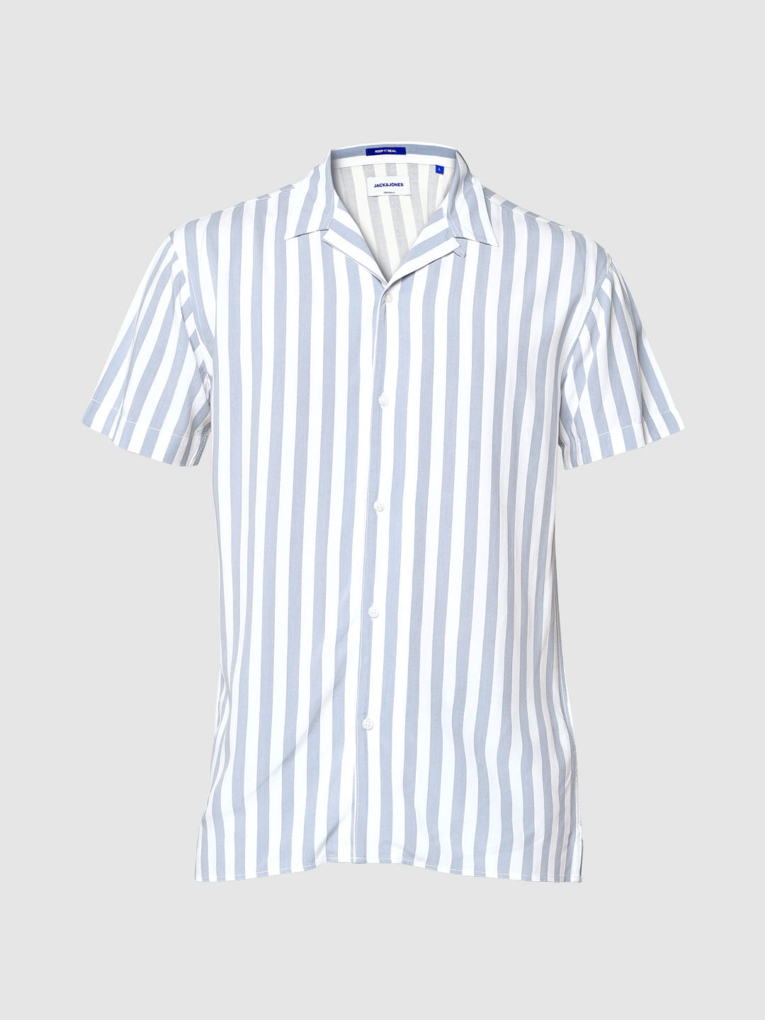 Blue And White Striped Short Sleeves Shirt