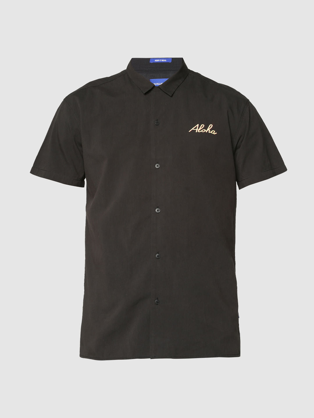 Black Back Graphic Print Short Sleeves Shirt