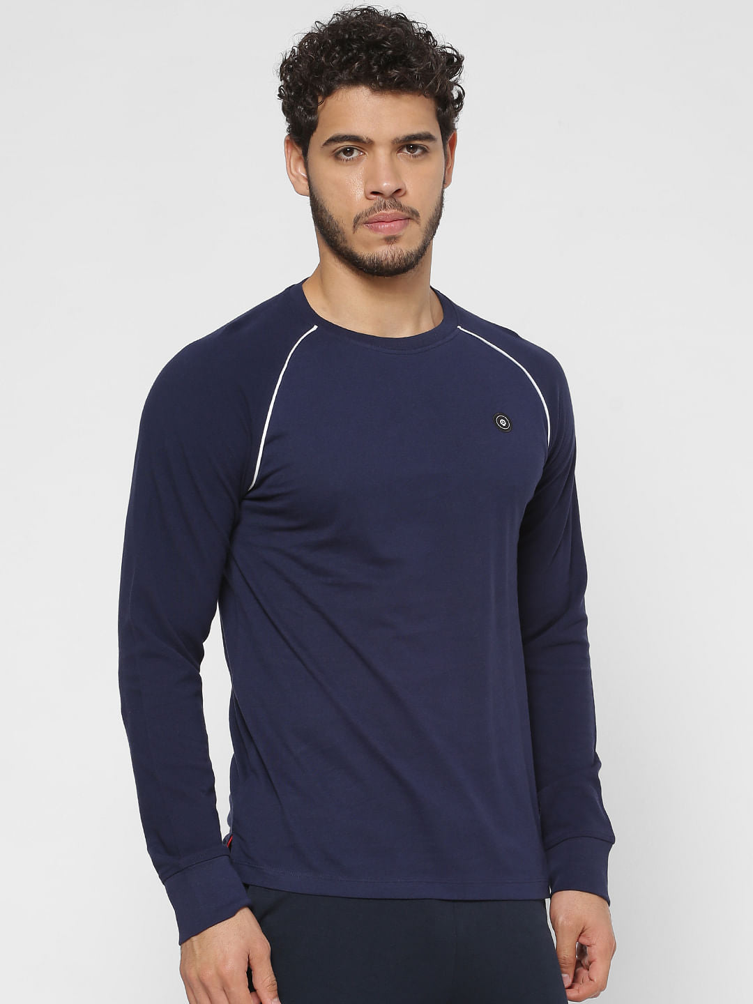 Blue Crew Neck Full Sleeves T-Shirt