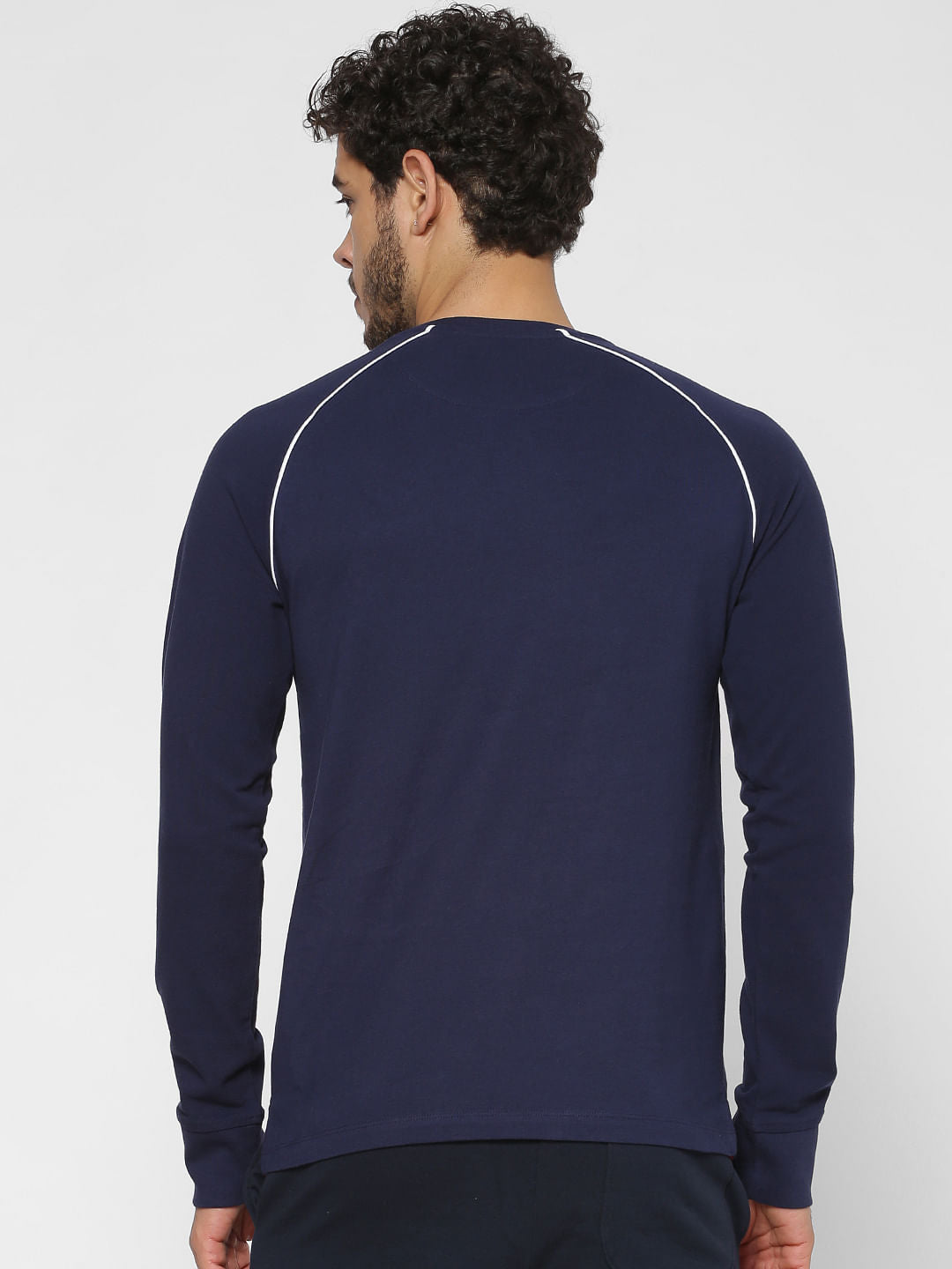 Blue Crew Neck Full Sleeves T-Shirt