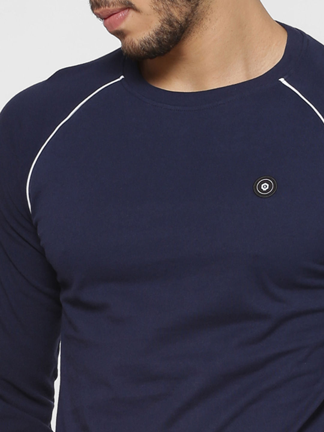 Blue Crew Neck Full Sleeves T-Shirt