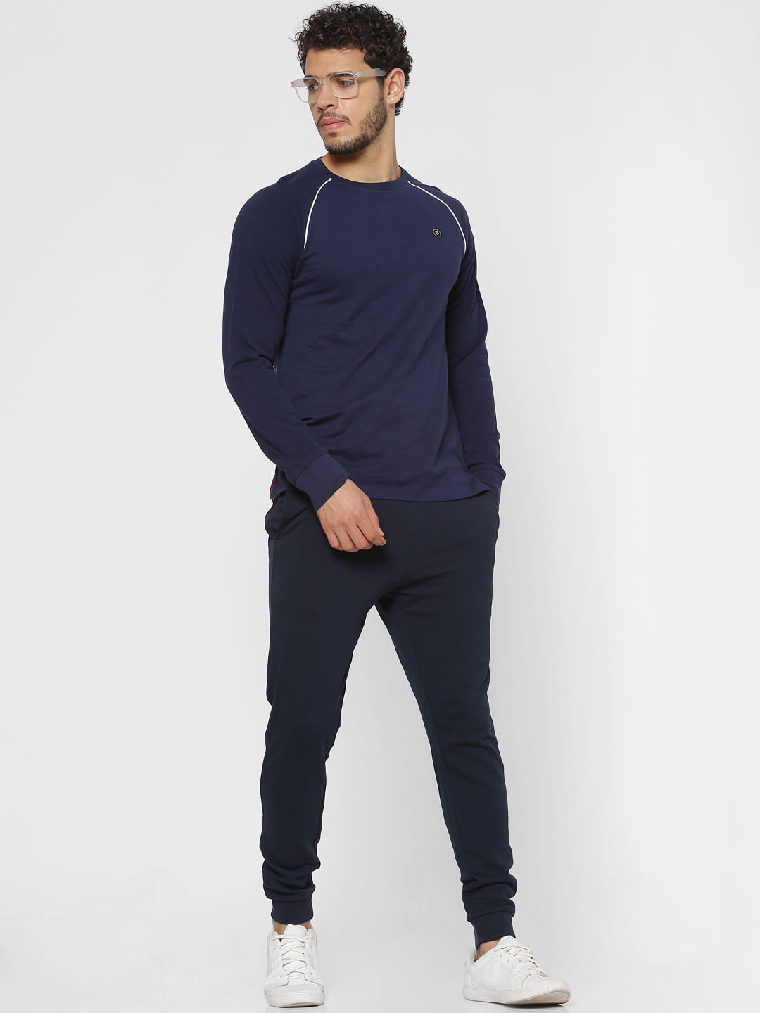Blue Crew Neck Full Sleeves T-Shirt