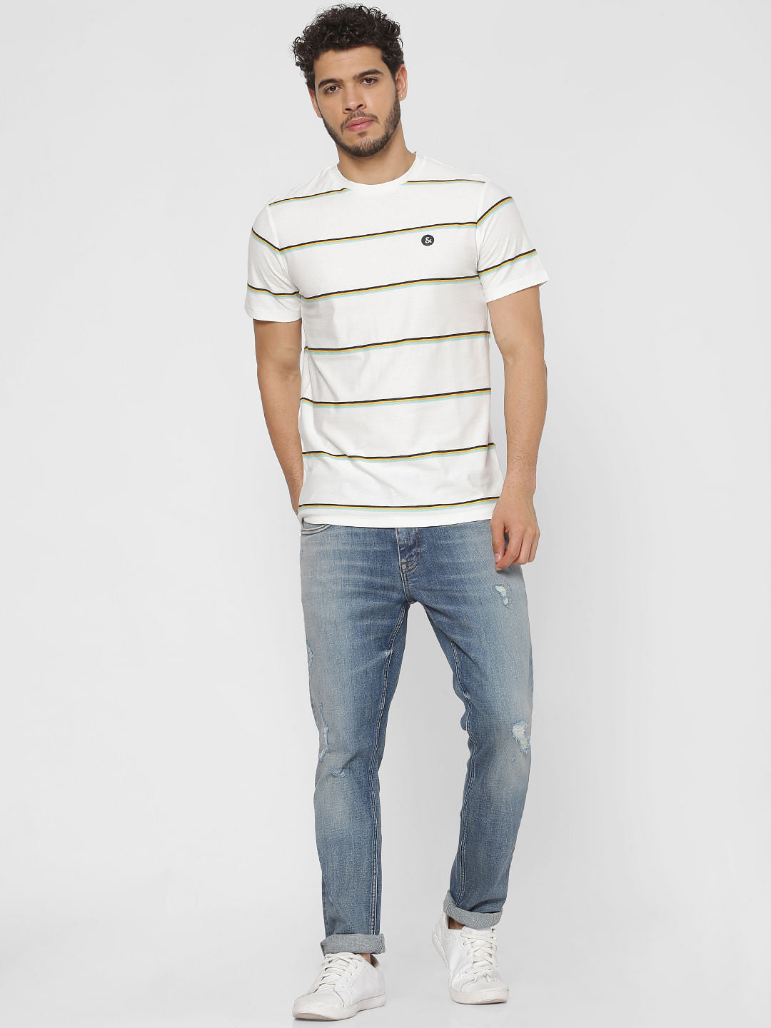 White Striped Crew Neck T-Shirt