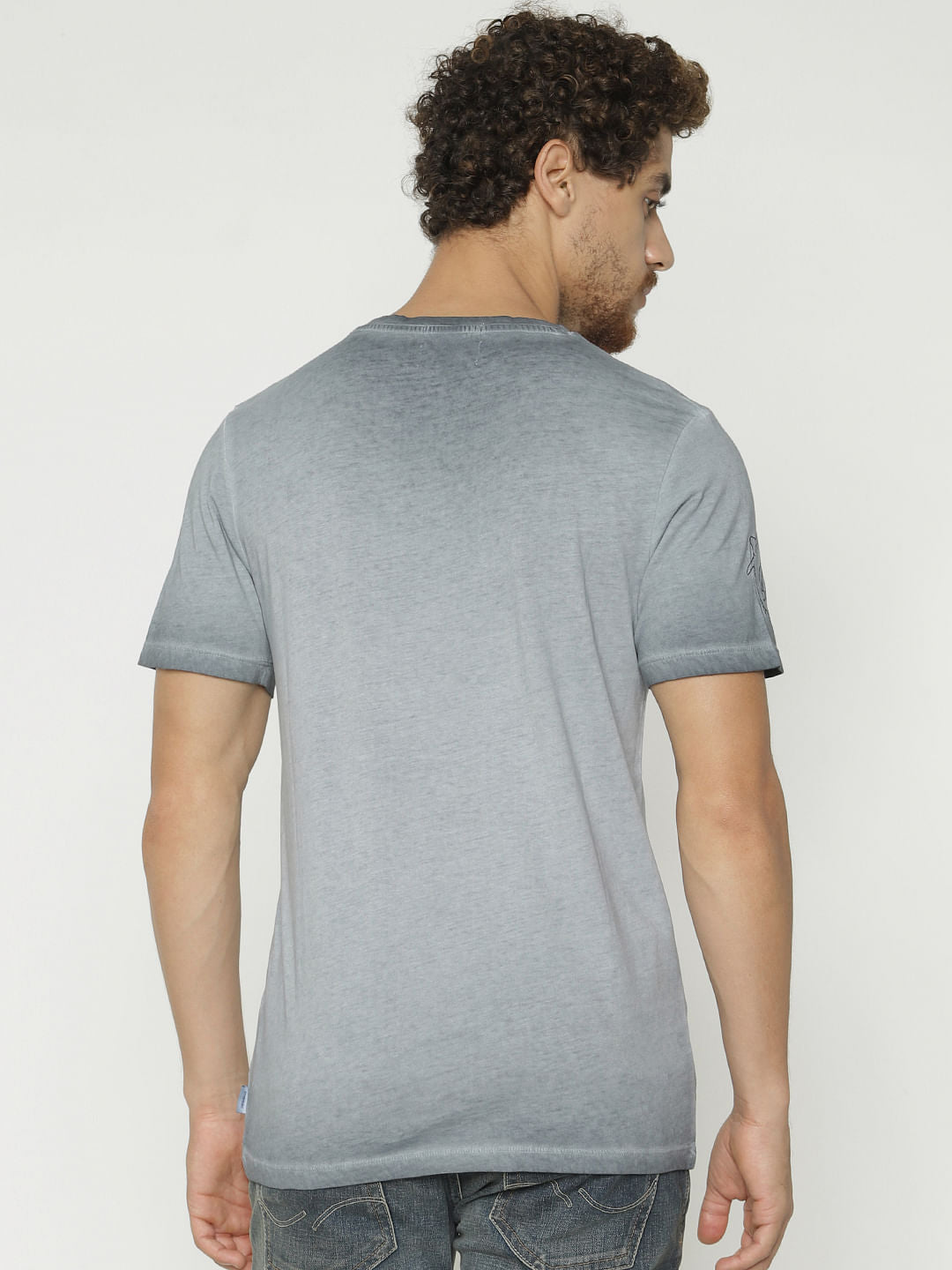 Grey Printed Crew Neck T-Shirt