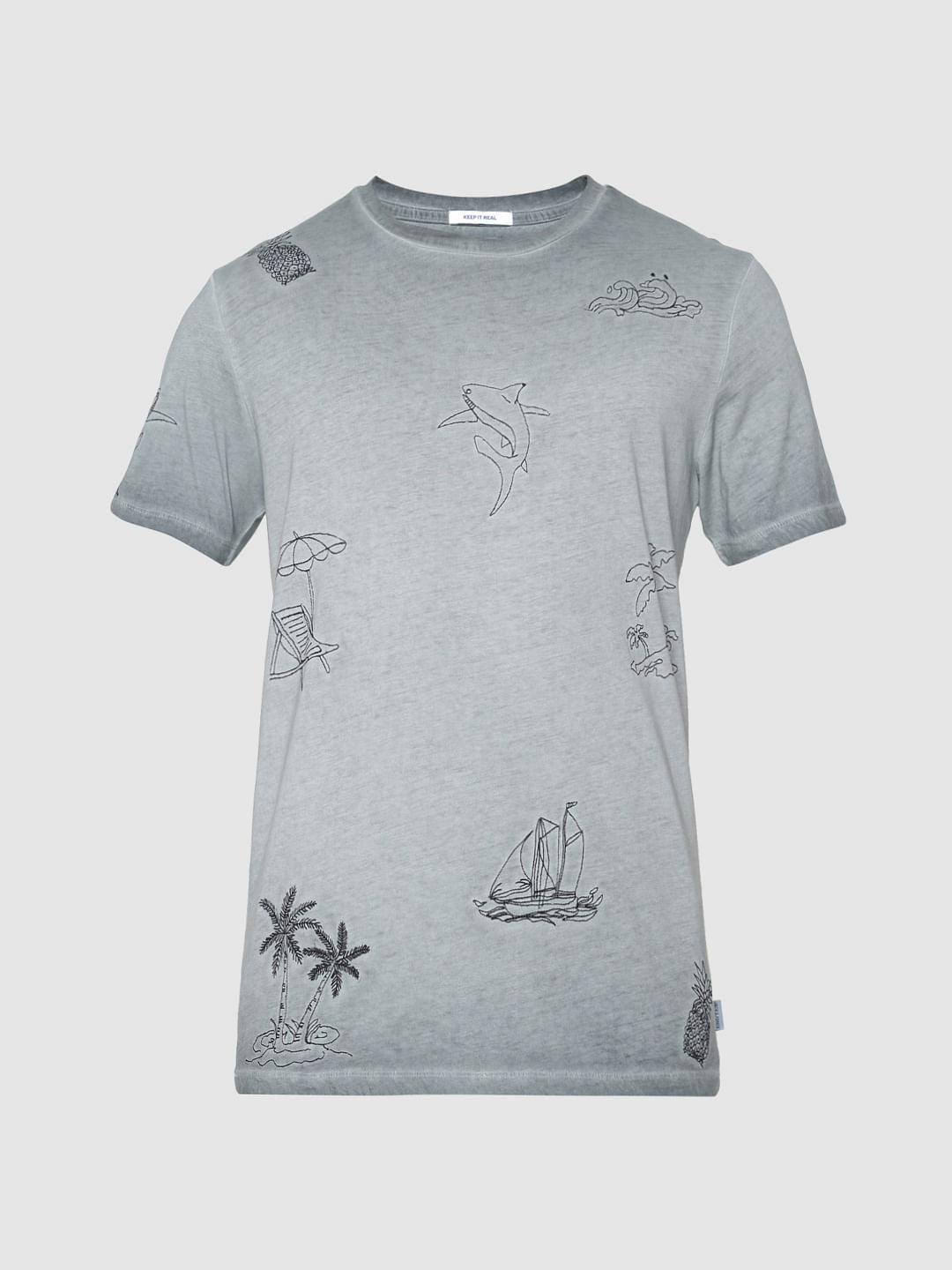 Grey Printed Crew Neck T-Shirt