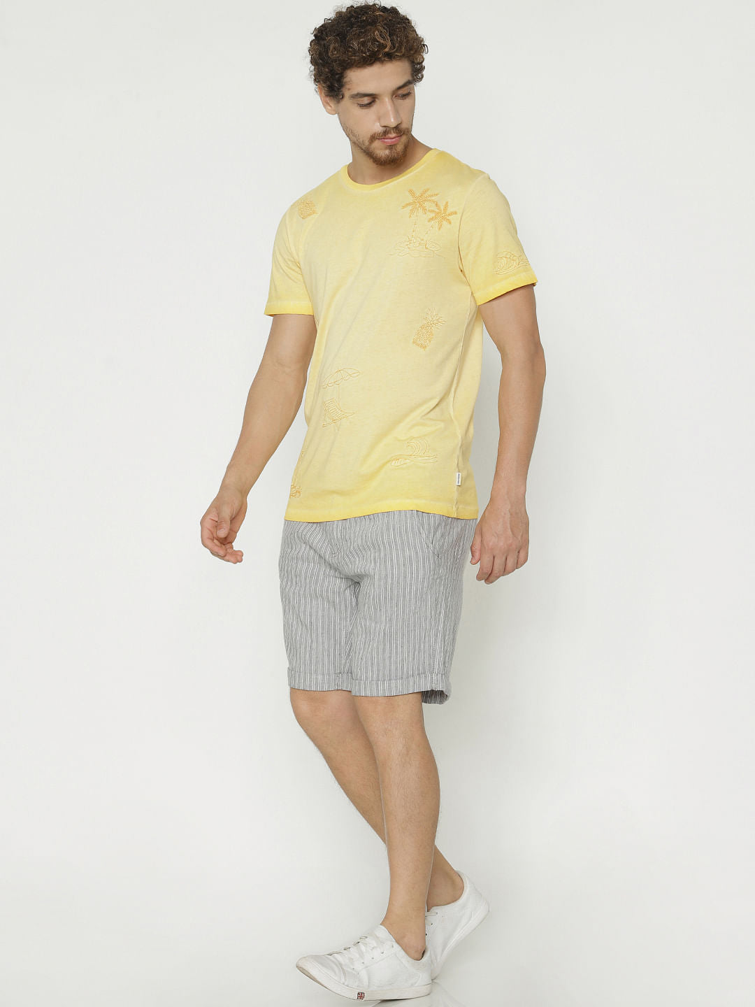 Yellow Printed Crew Neck T-Shirt