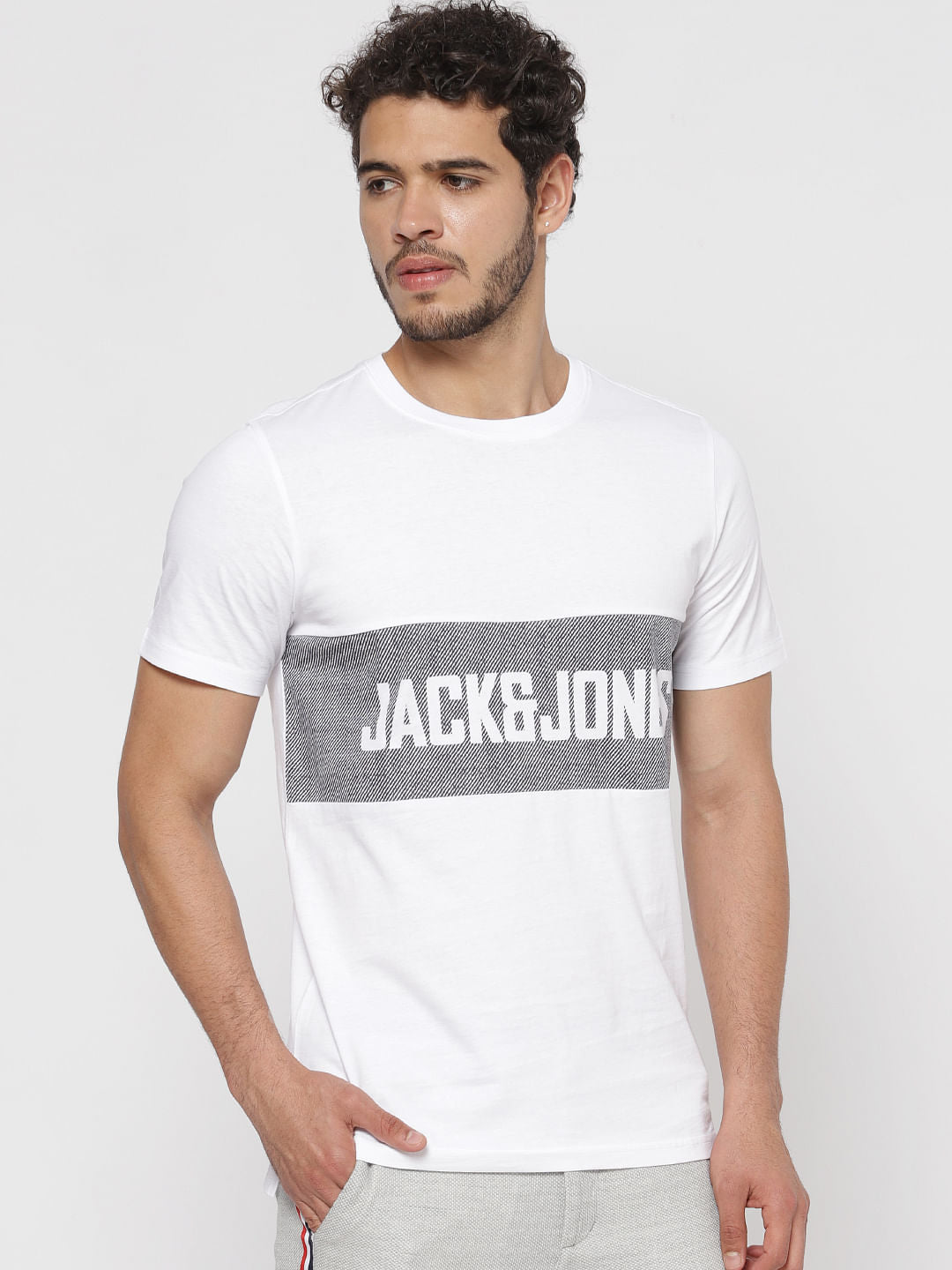 White Text Print Crew Neck T-Shirt