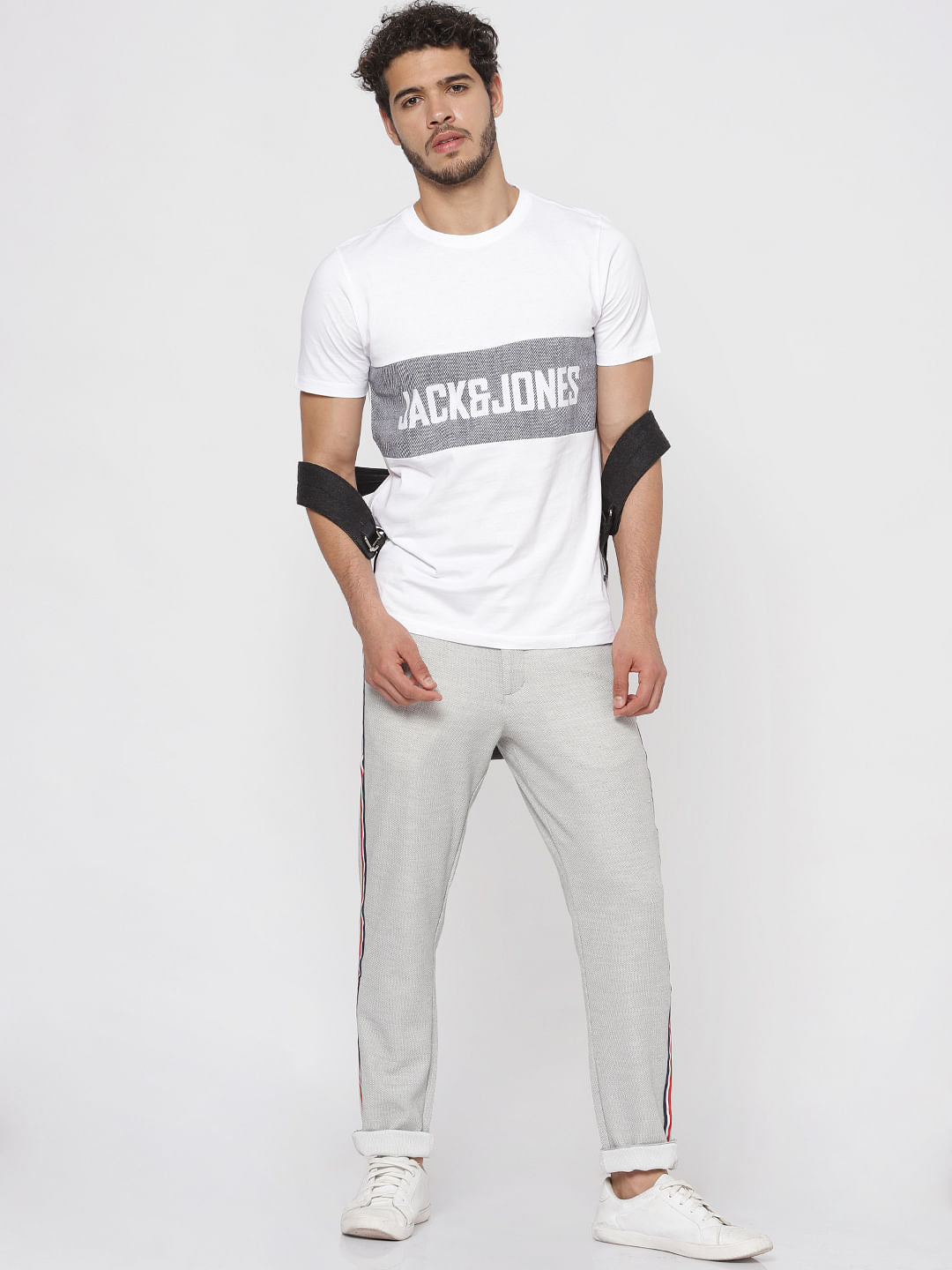 White Text Print Crew Neck T-Shirt