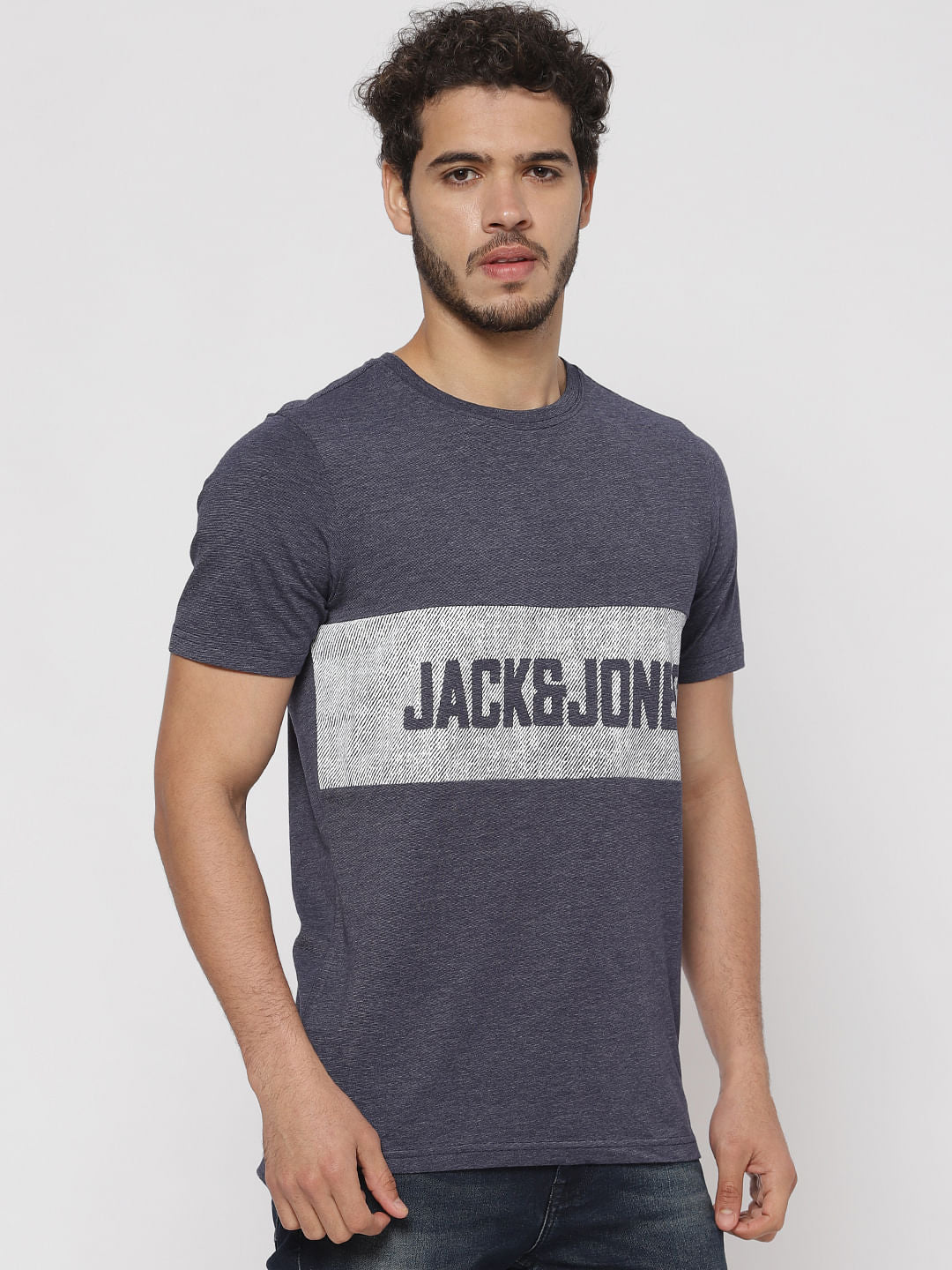 Blue Text Print Crew Neck T-Shirt
