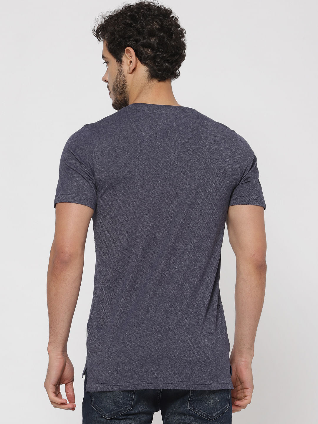 Blue Text Print Crew Neck T-Shirt