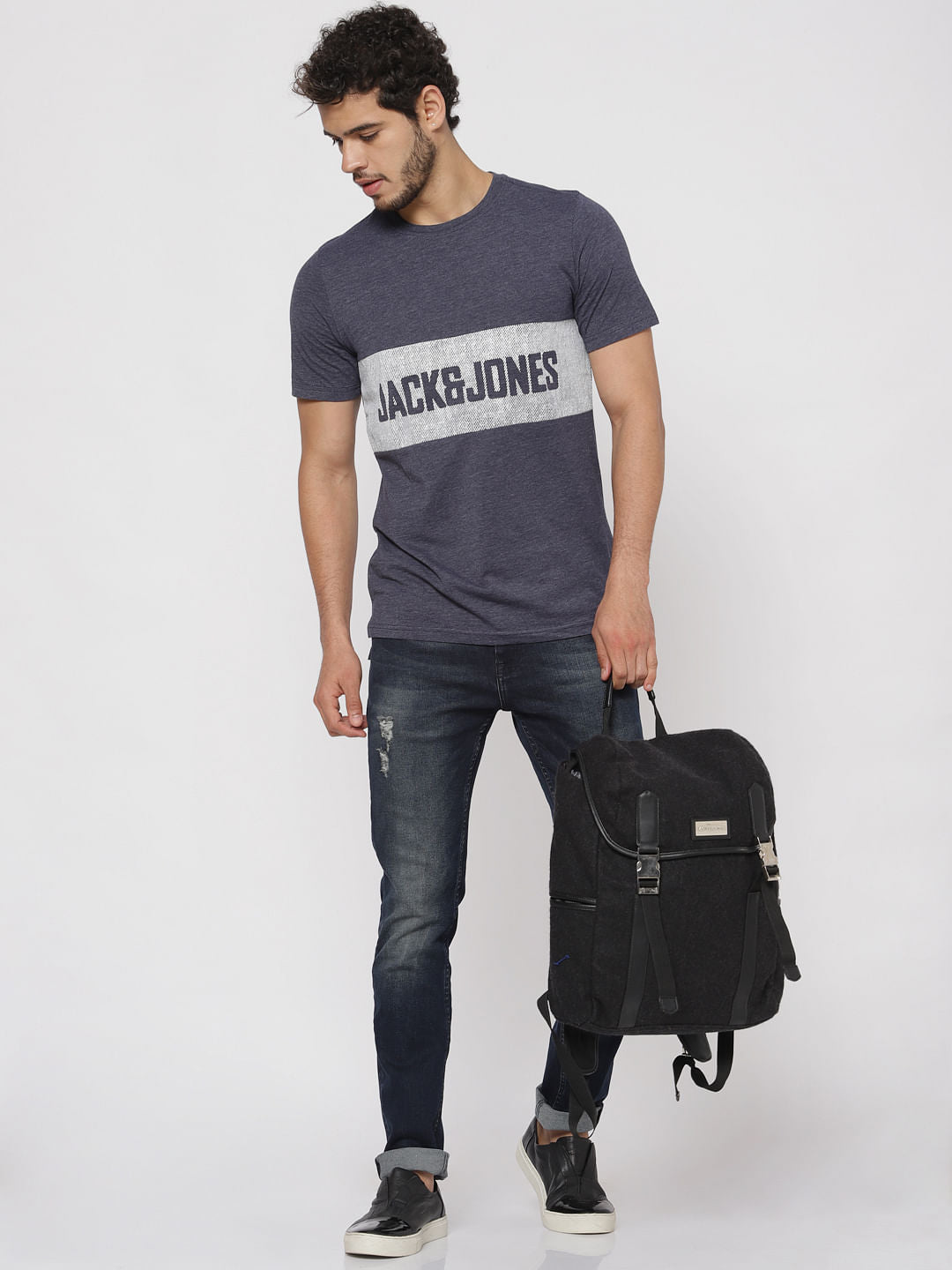 Blue Text Print Crew Neck T-Shirt
