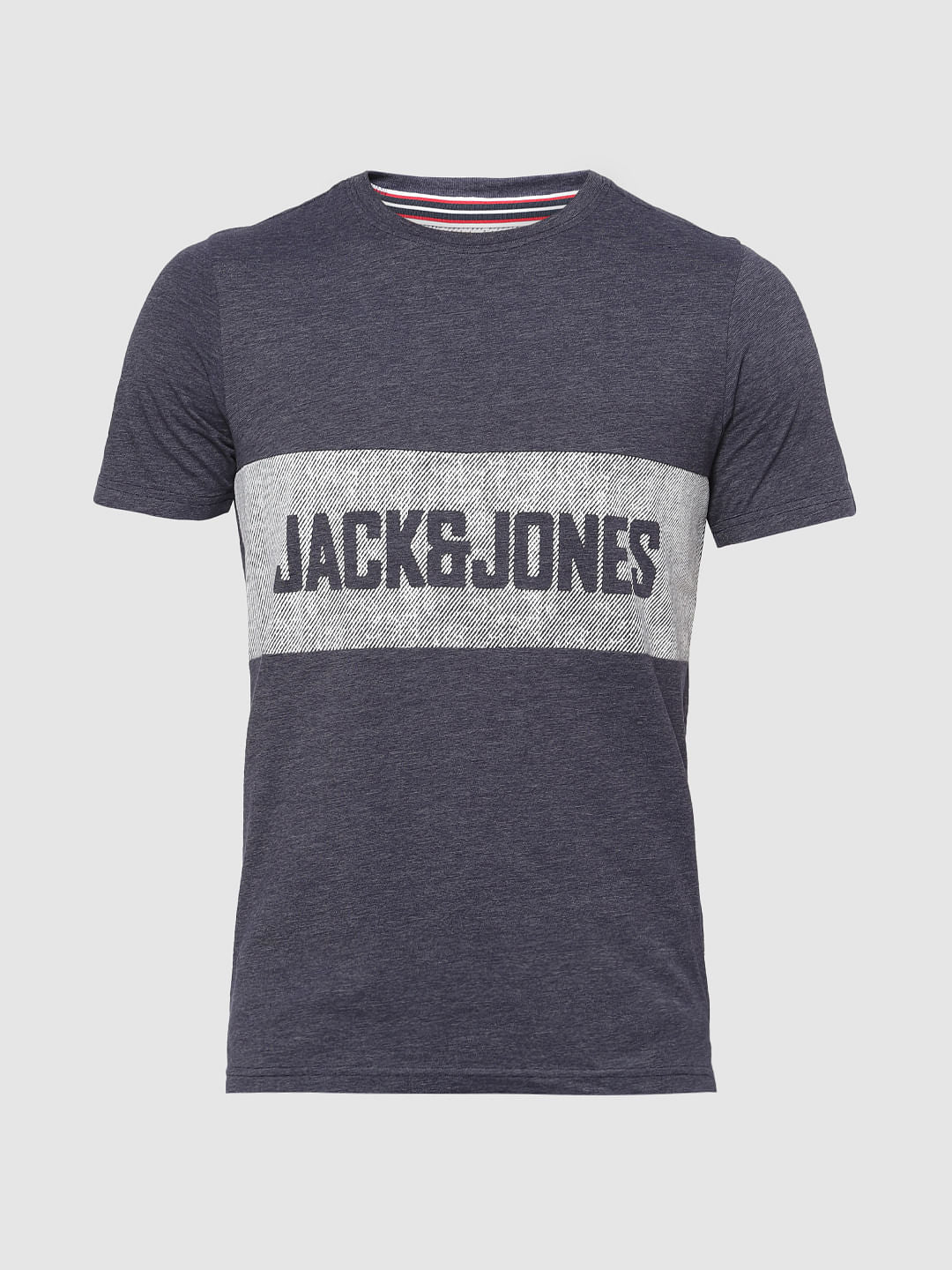 Blue Text Print Crew Neck T-Shirt