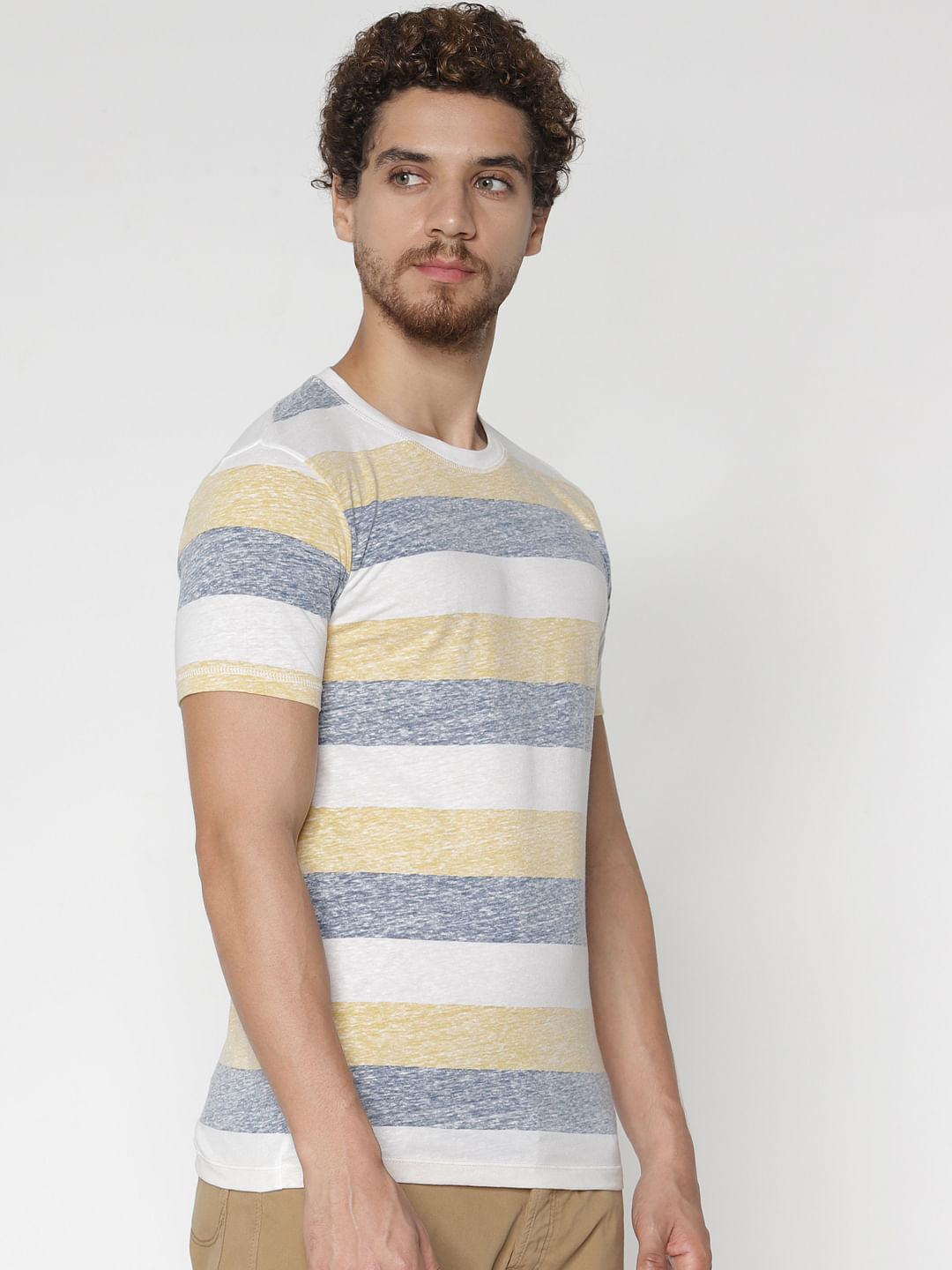 Yellow Striped Colour Blocked Crew Neck T-Shirt
