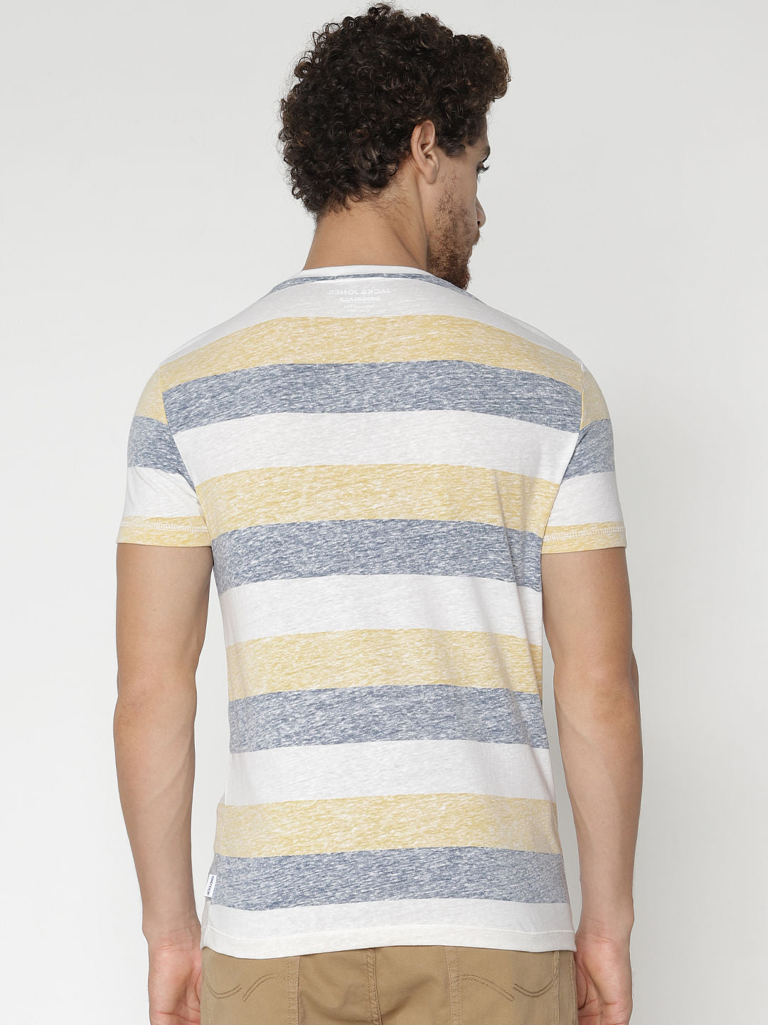 Yellow Striped Colour Blocked Crew Neck T-Shirt