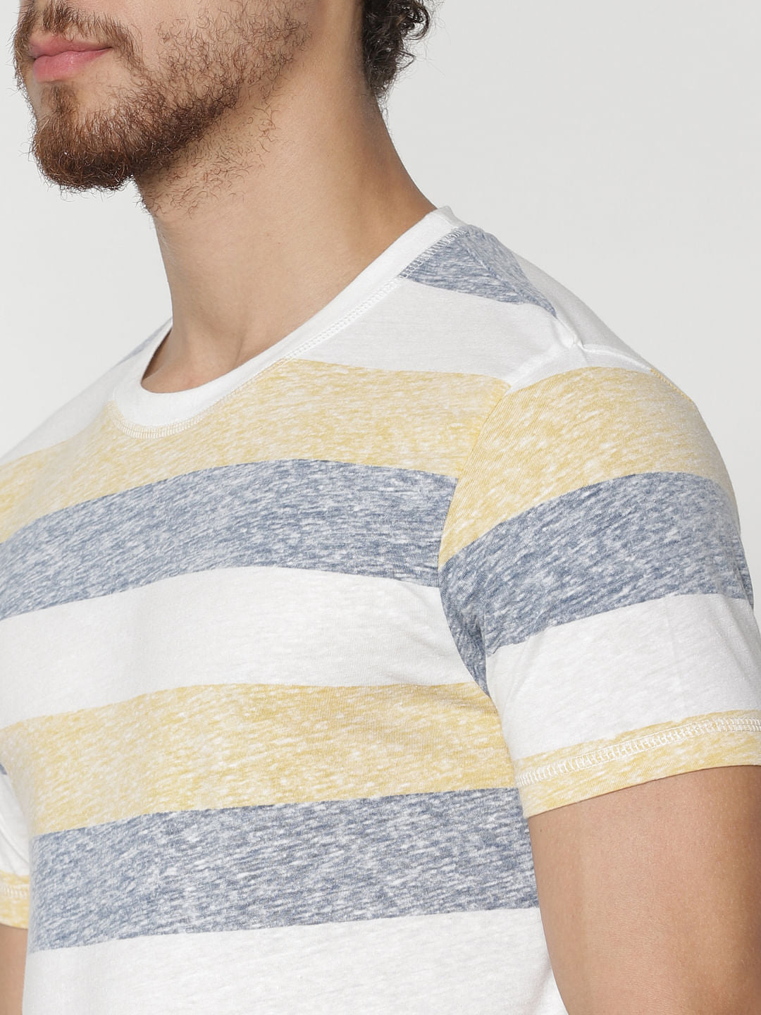 Yellow Striped Colour Blocked Crew Neck T-Shirt