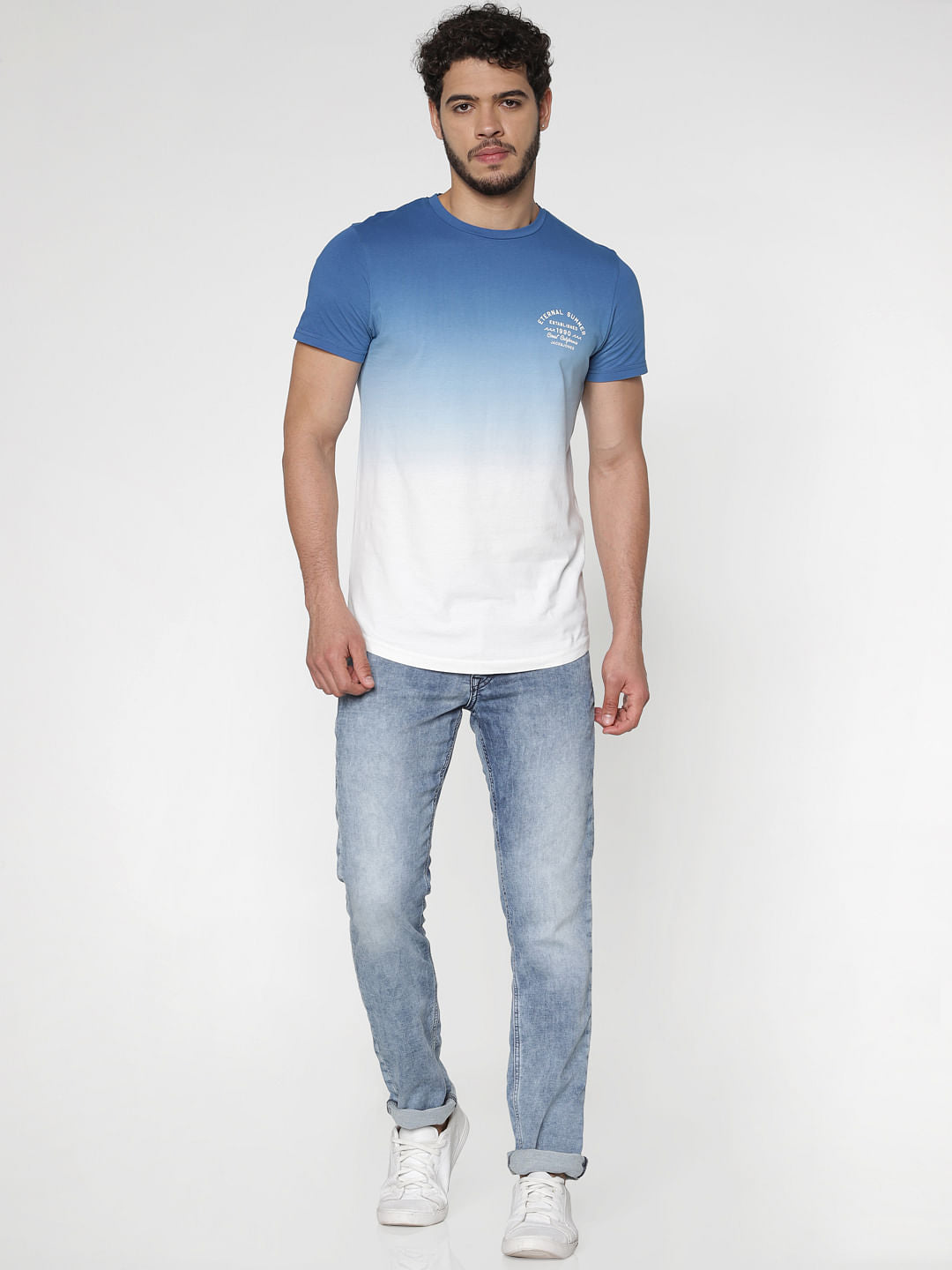 Blue And White Crew Neck T-Shirt