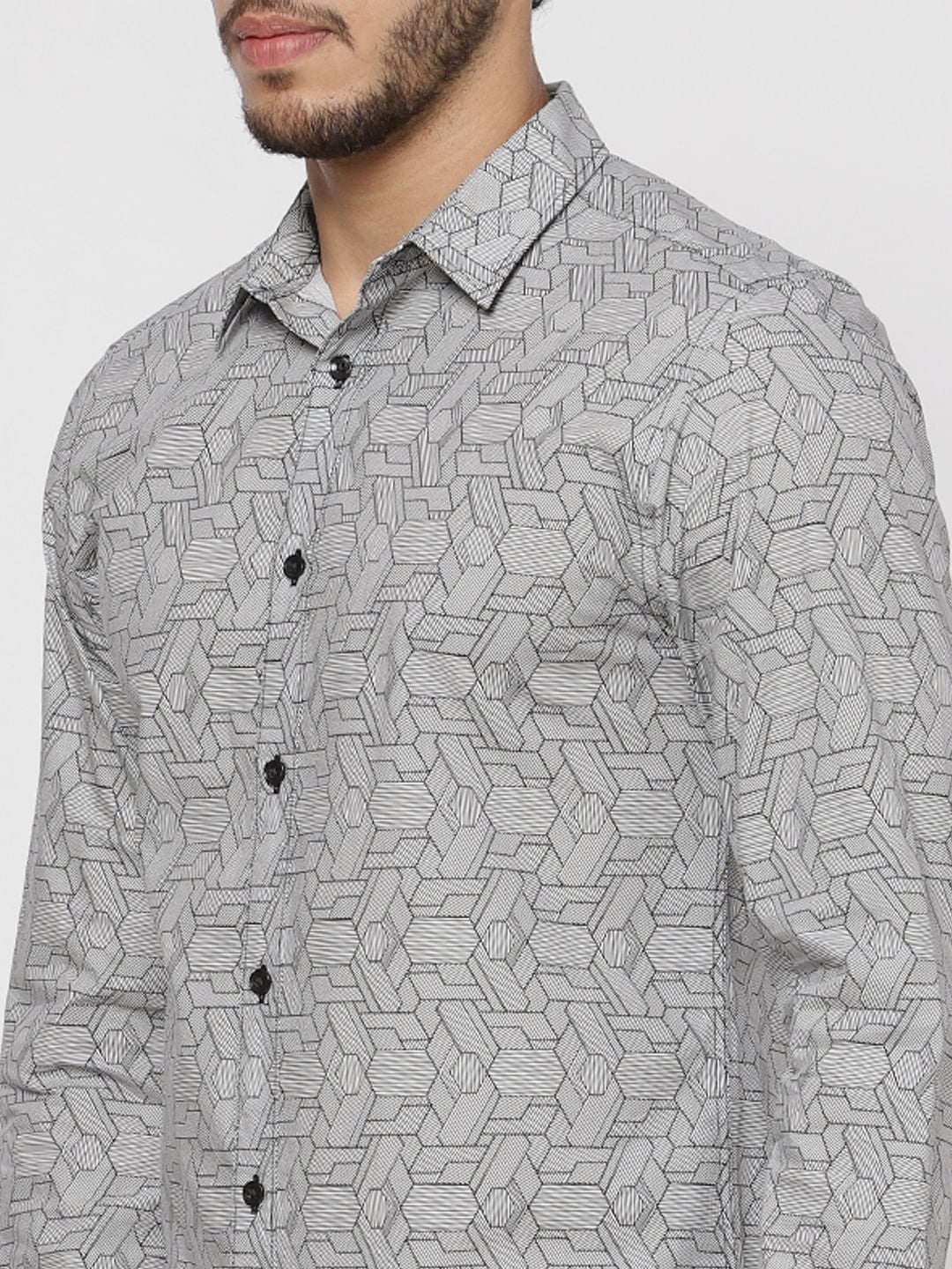 Grey All Over Print Slim Fit Full Sleeves Shirt